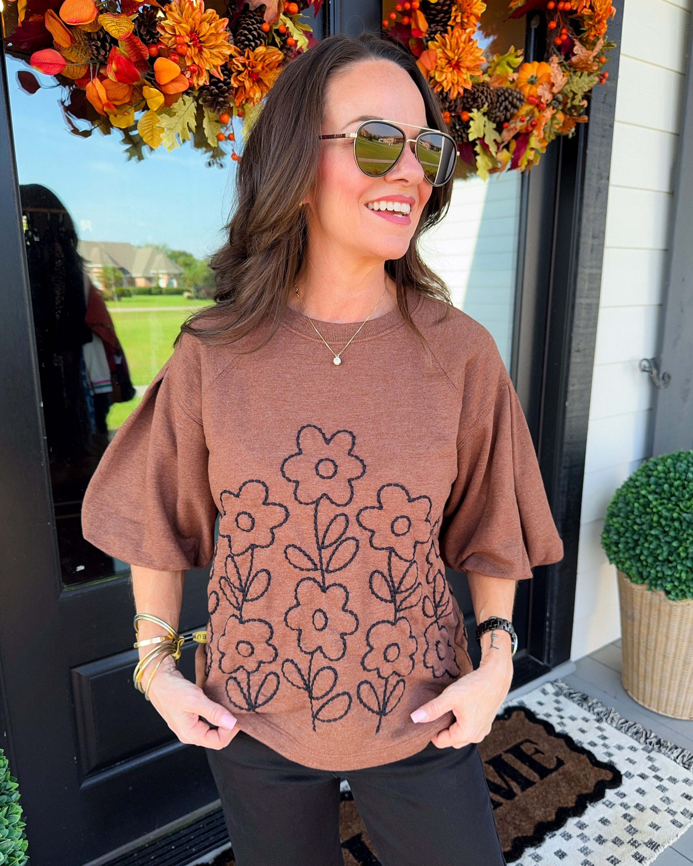 Ivy Jane | Floral Embroidery French Terry Crewneck