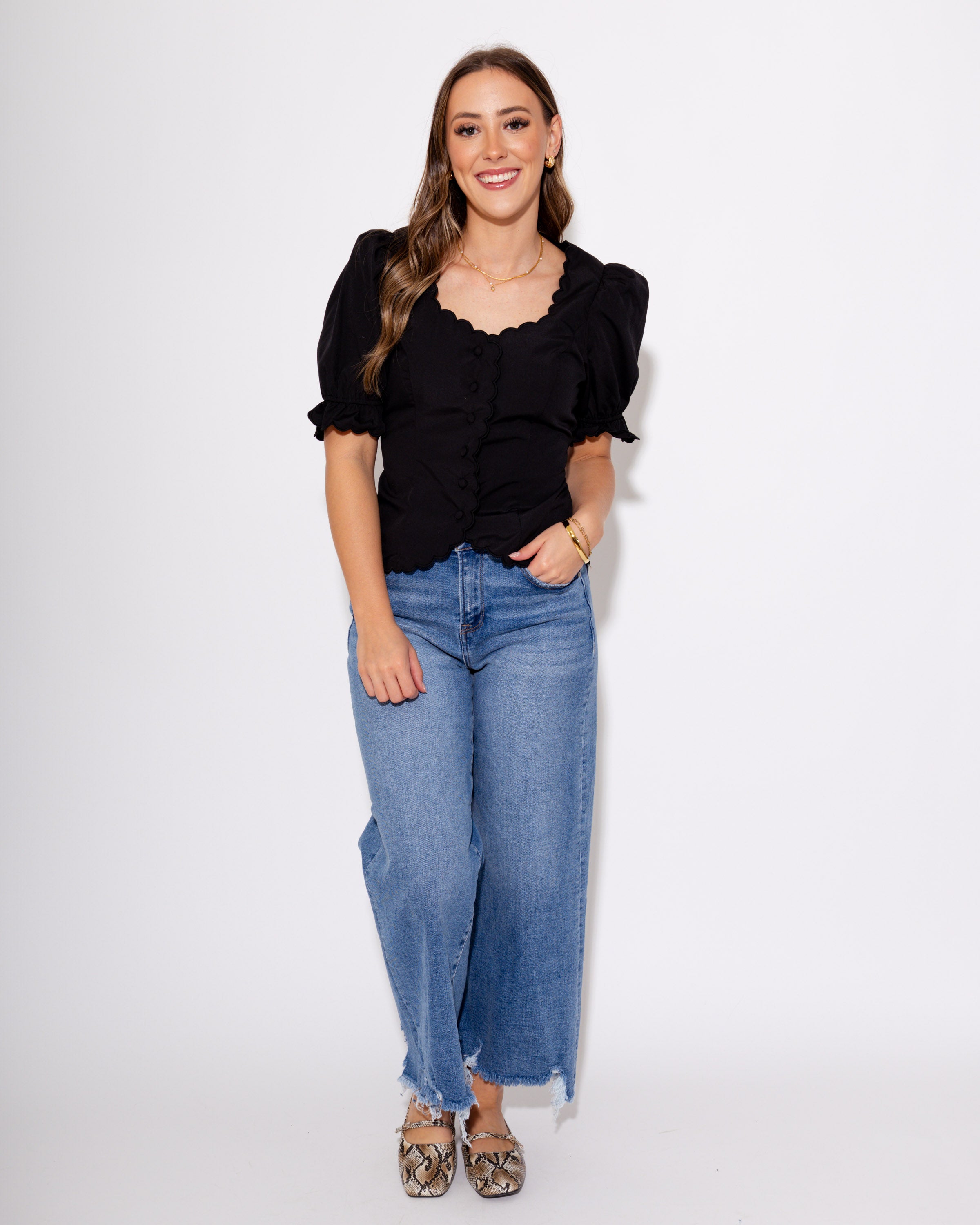 Scalloped and Sweet Button Up Top