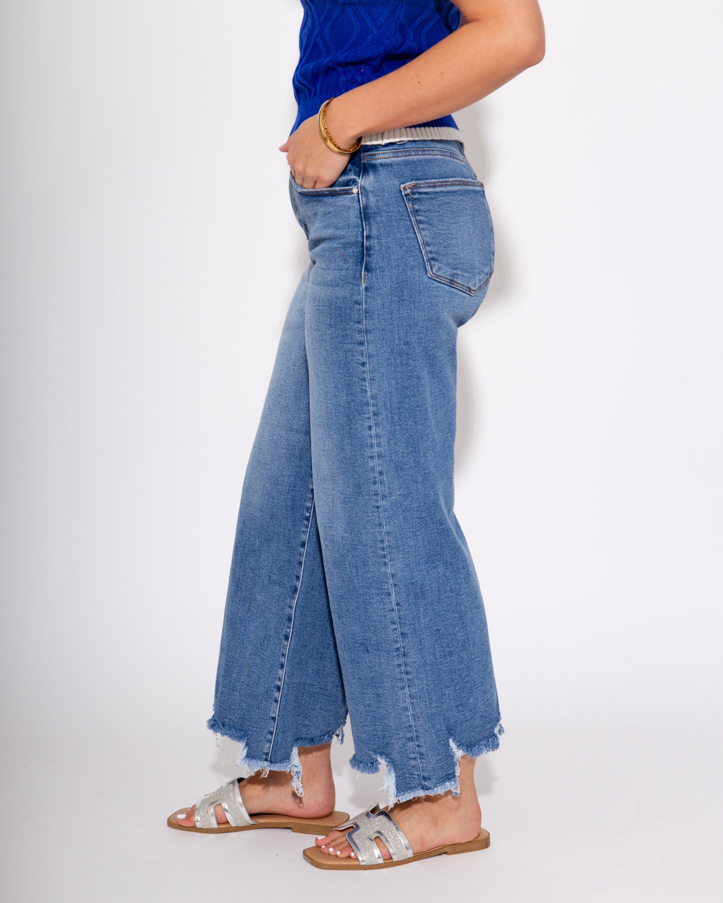The Staggered Step Crop Jeans in Medium