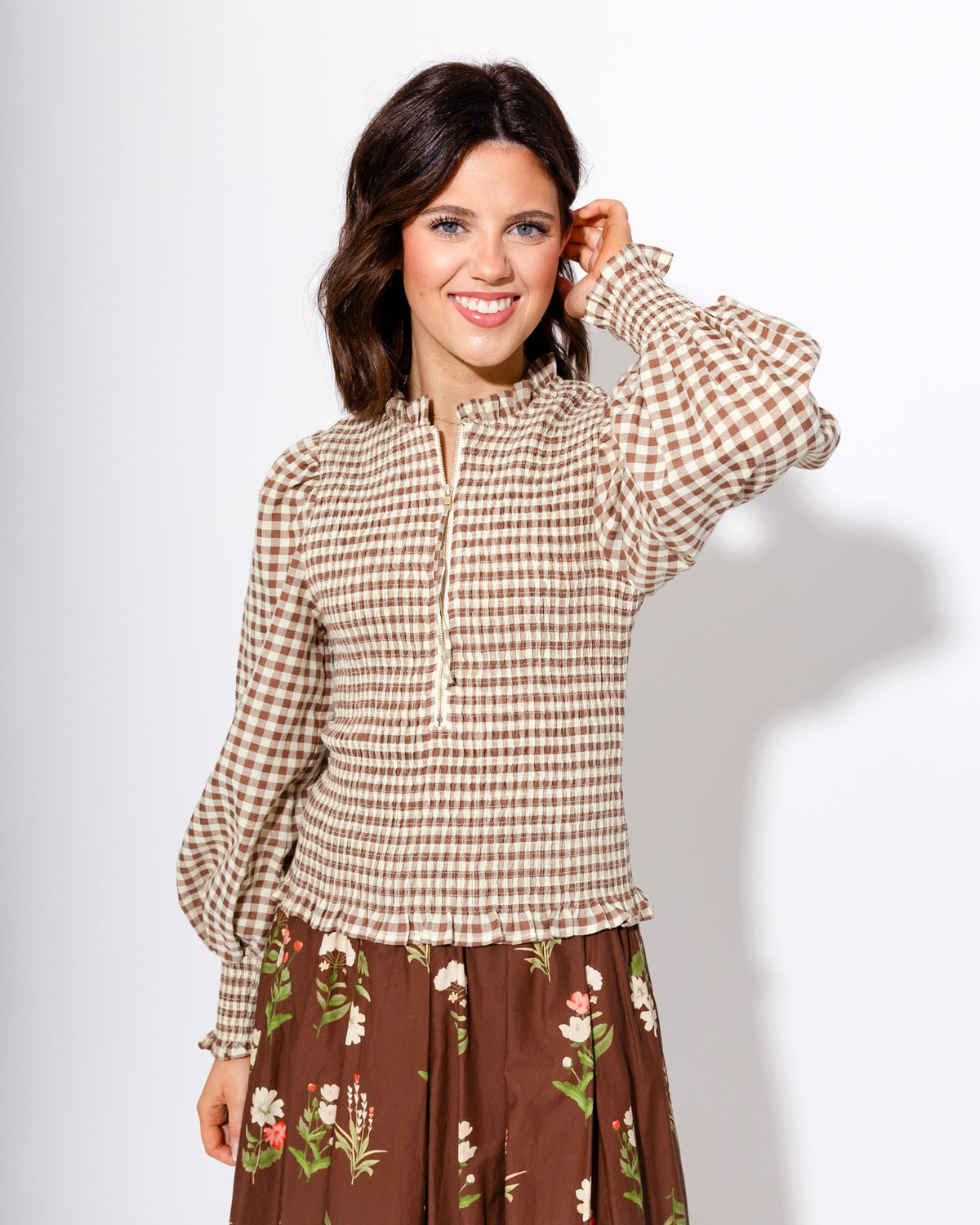 Gingham Glow Zip Front Top — Gaudie and Company