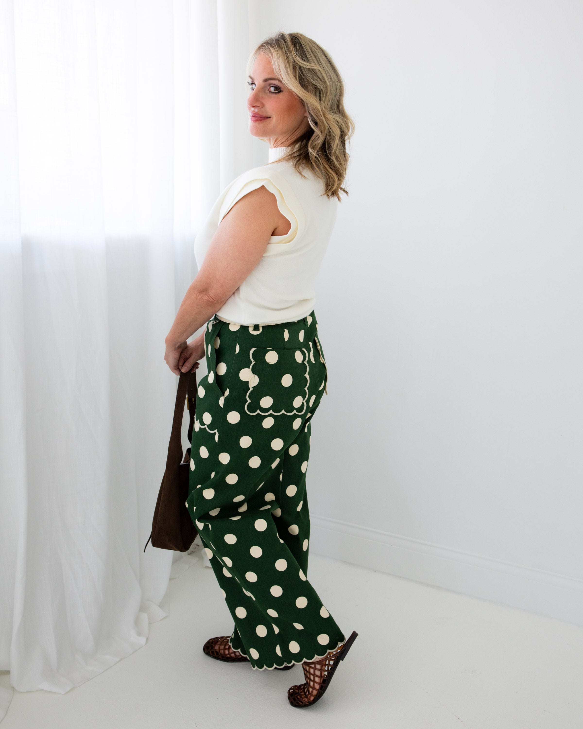 Polka Dot Scallop Pants in Pine
