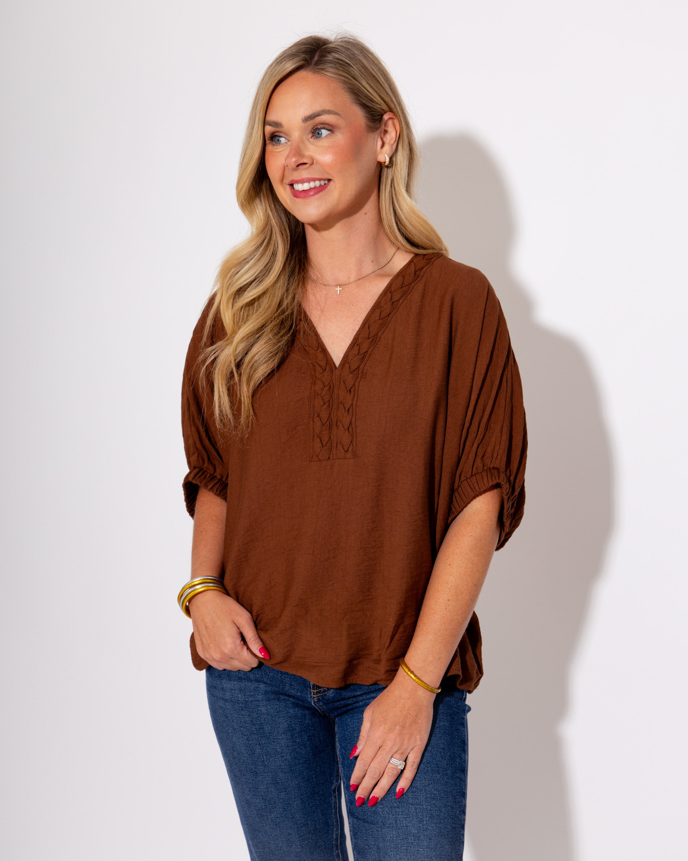 The Trenza Touch Top in Caramel