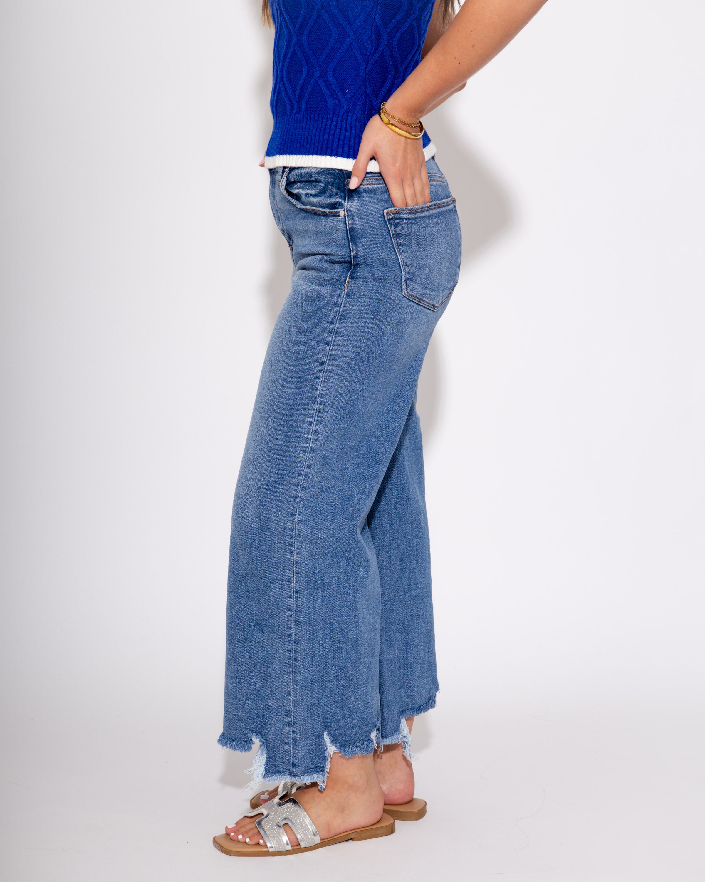 The Staggered Step Crop Jeans in Medium
