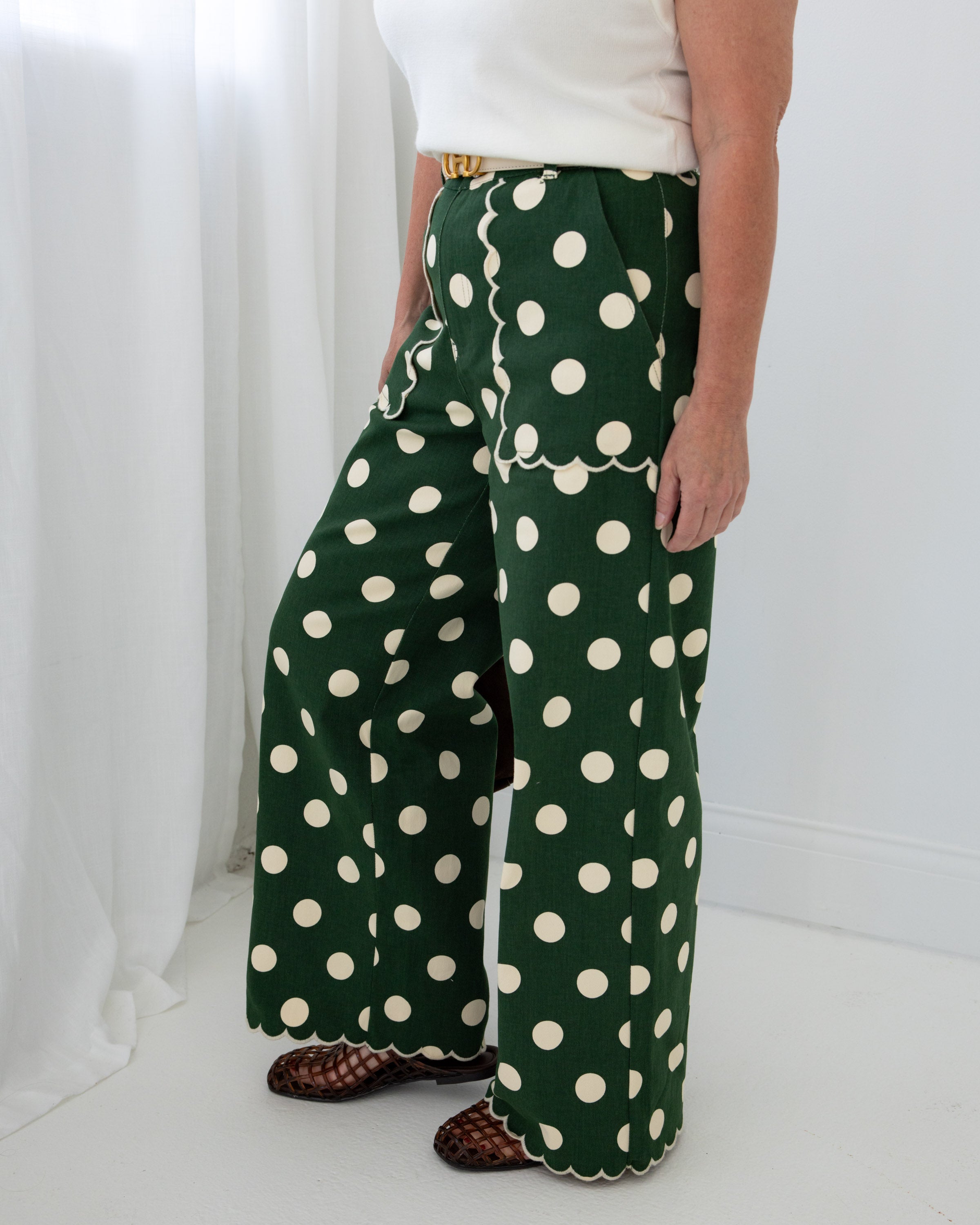 Polka Dot Scallop Pants in Pine