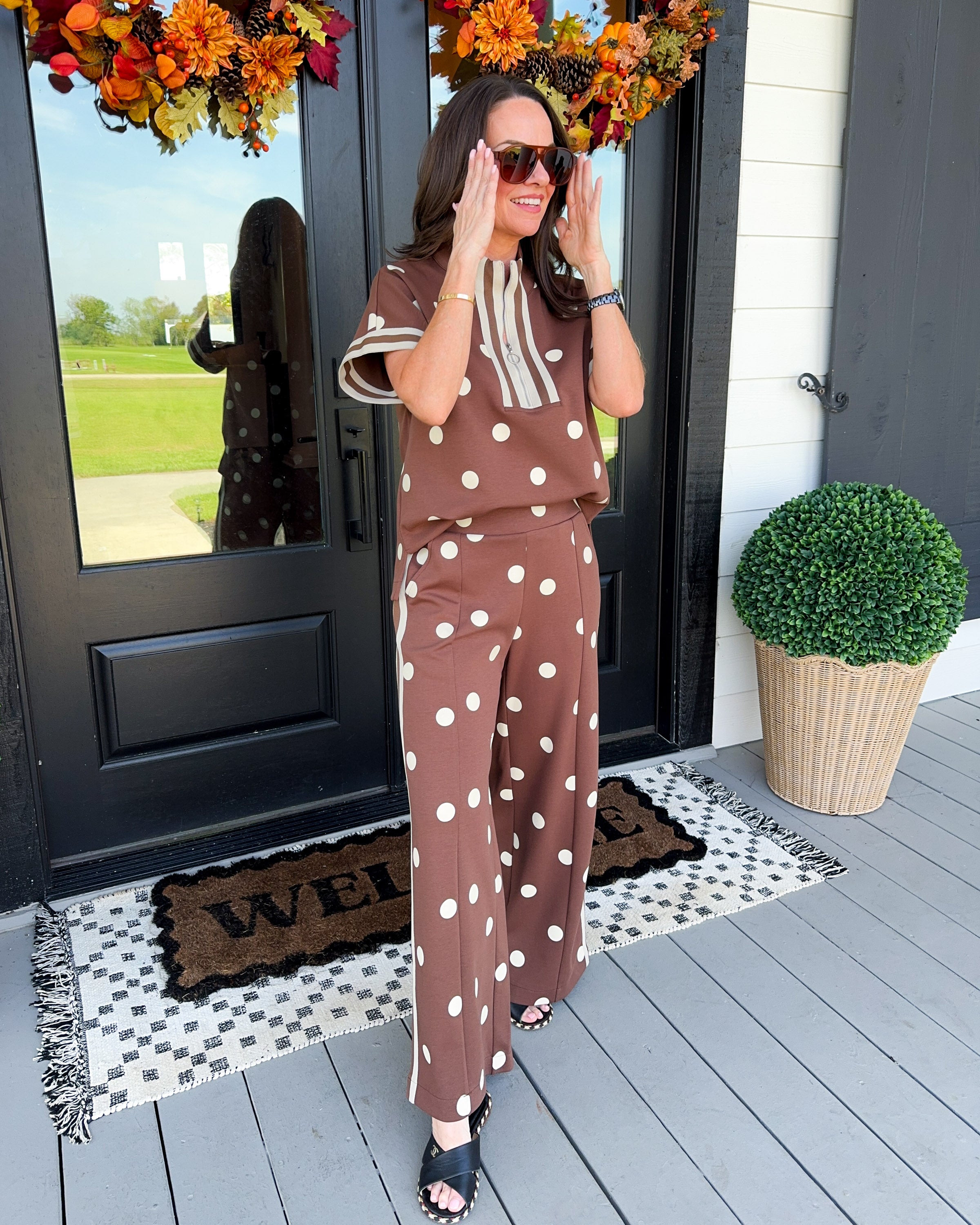 Polka Dot Lounge Set in Brown