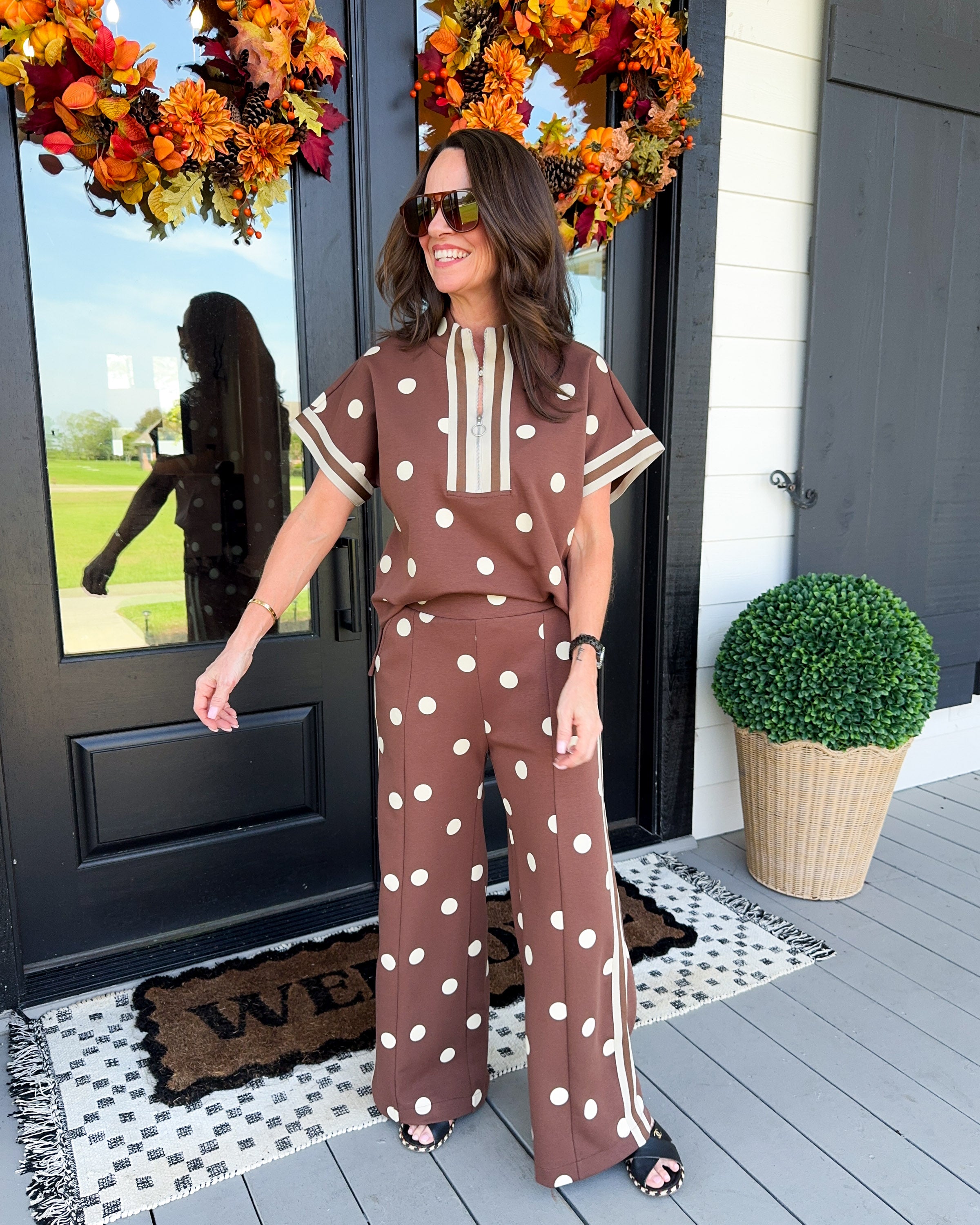 Polka Dot Lounge Set in Brown