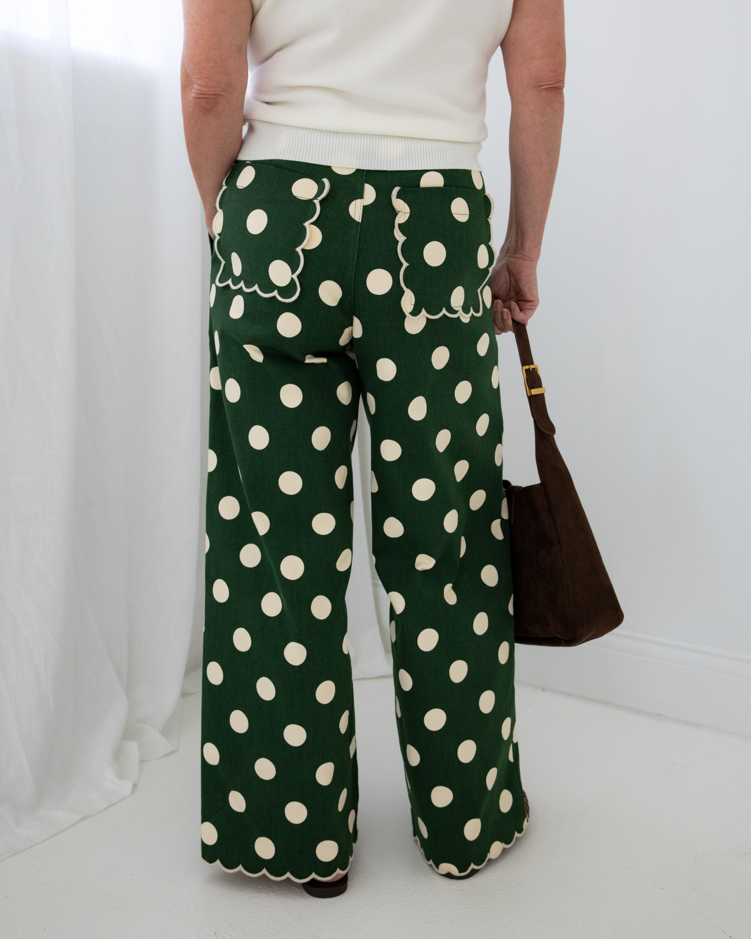 Polka Dot Scallop Pants in Pine