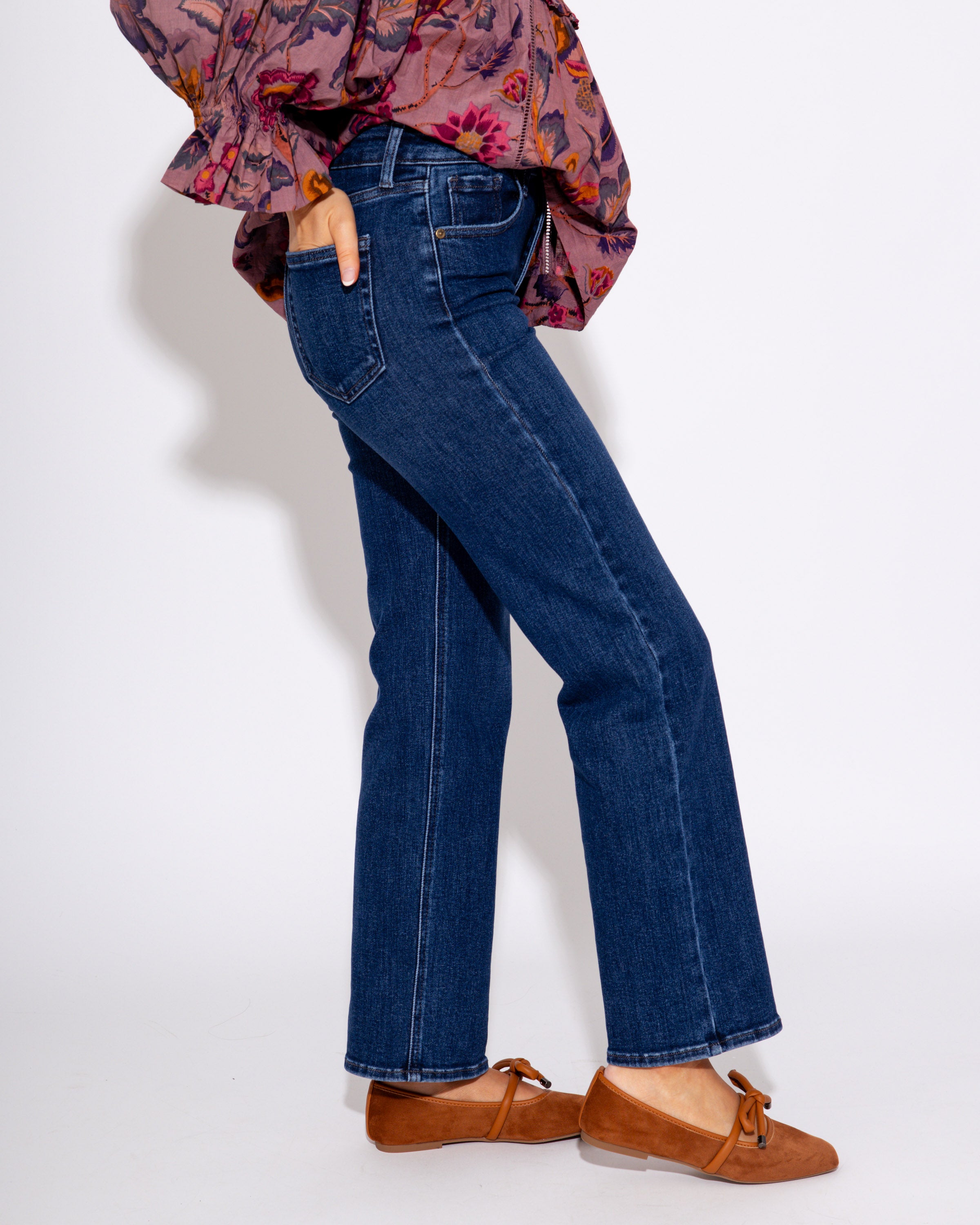 Happi High Rise Cropped Flare Jeans in Dark Blue