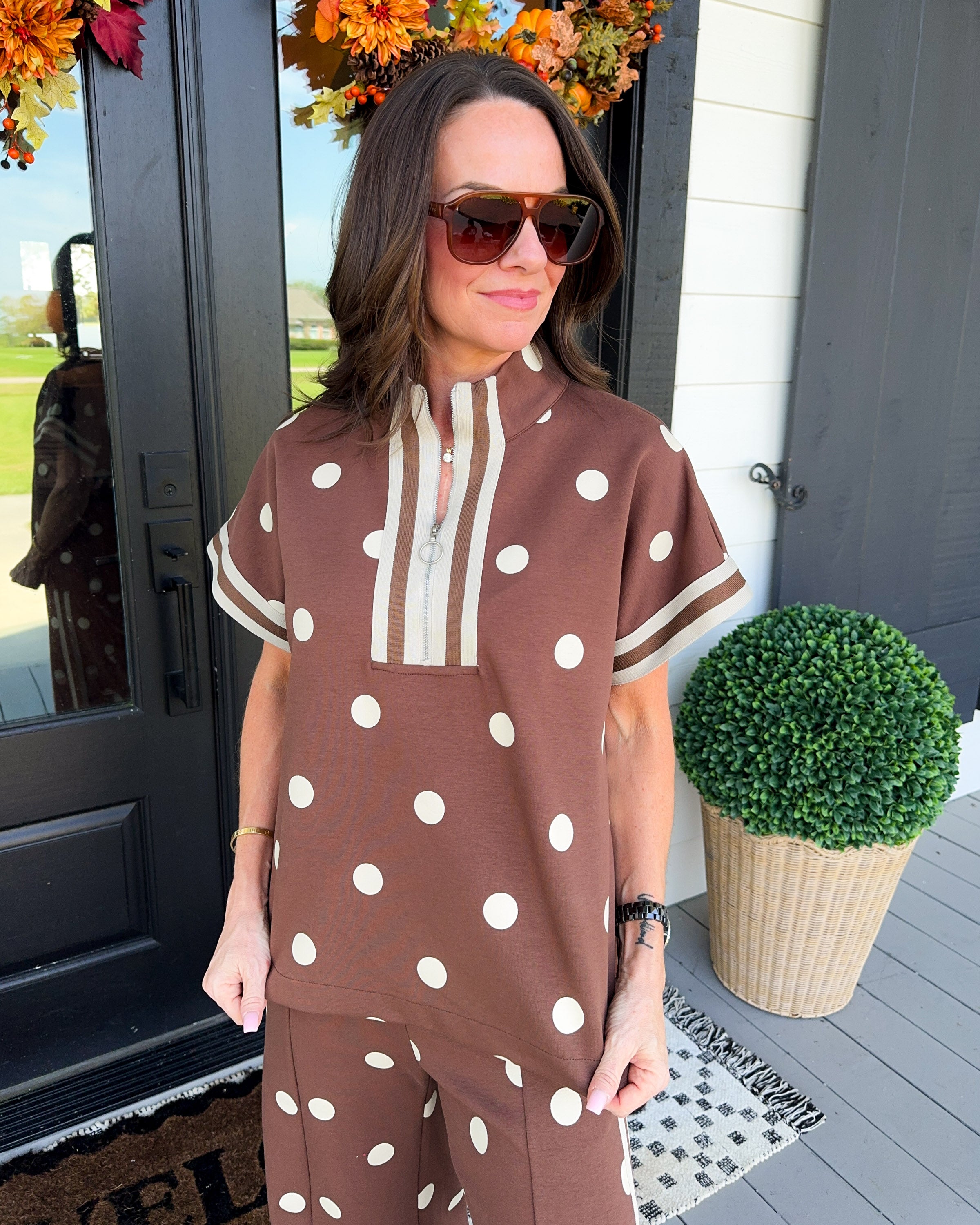 Polka Dot Lounge Set in Brown