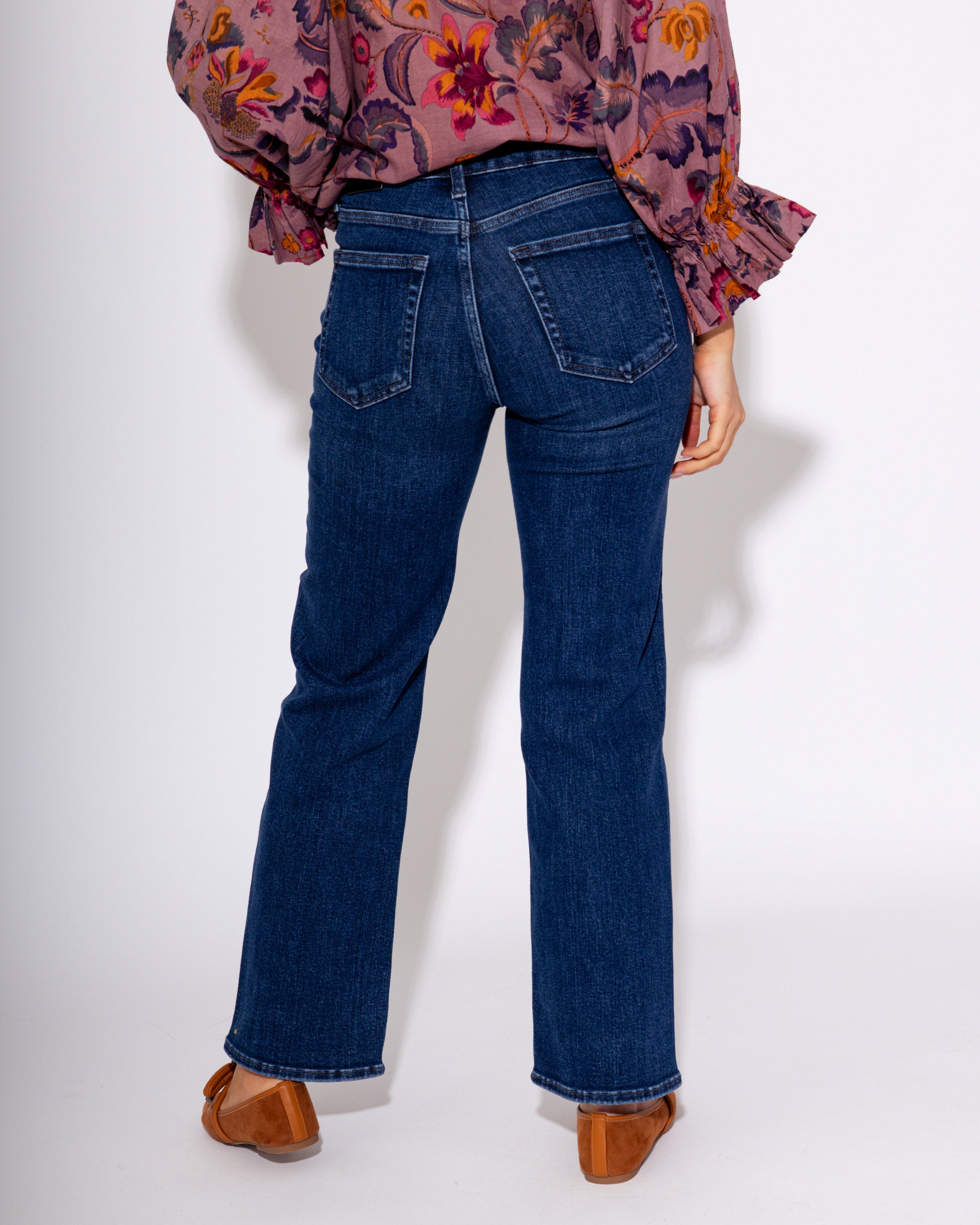 Happi High Rise Cropped Flare Jeans in Dark Blue