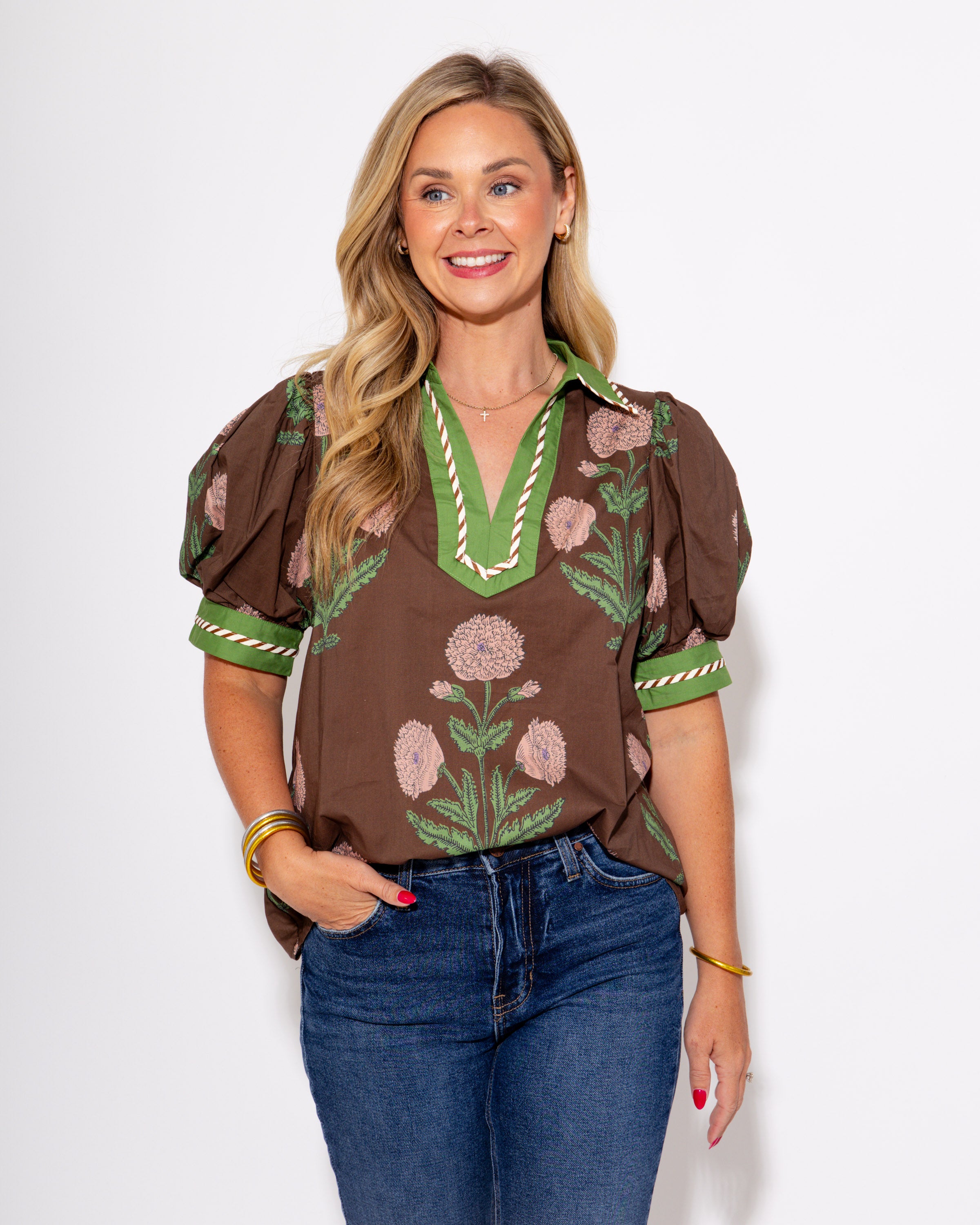 Contrast Bloom Top in Brown