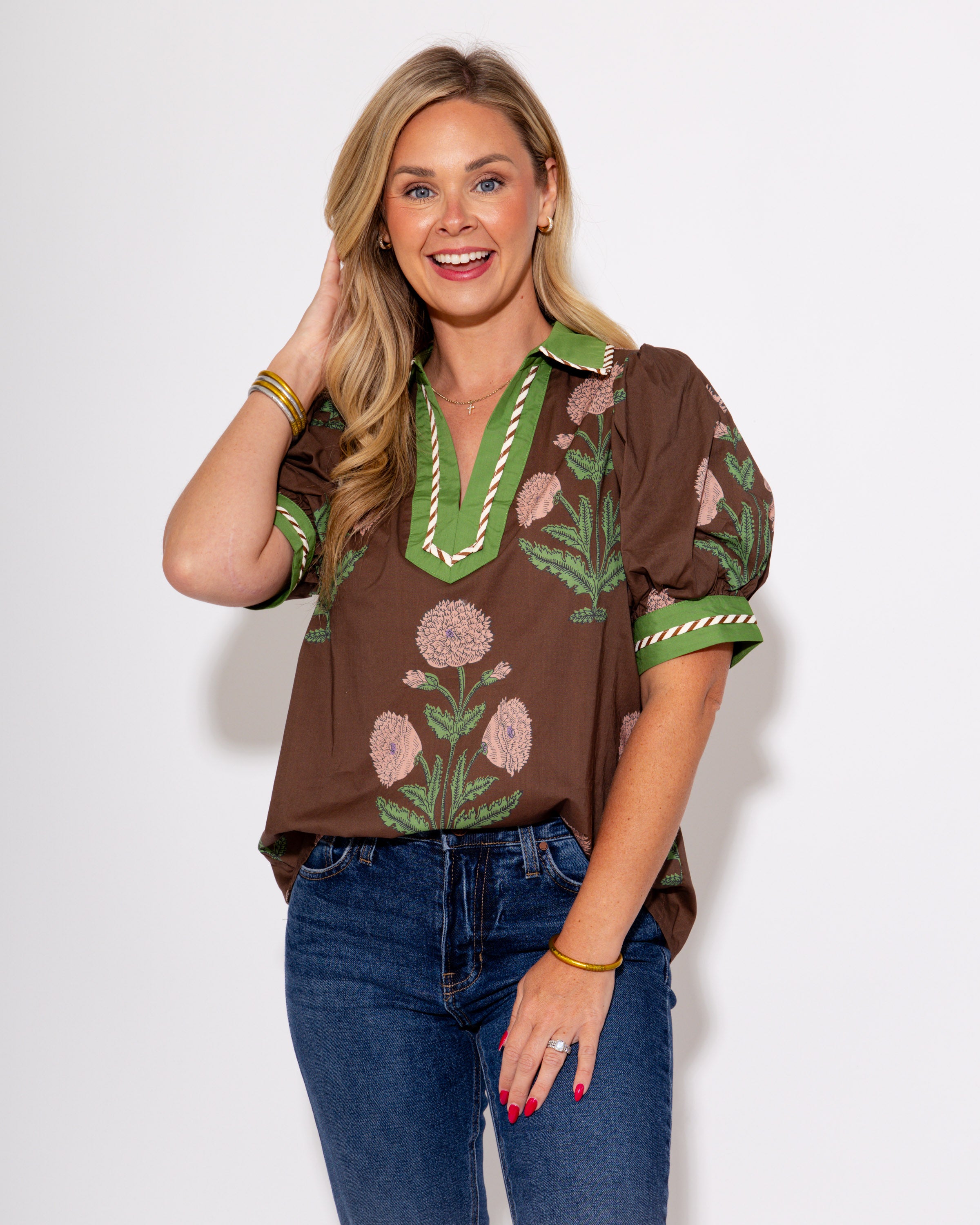 Contrast Bloom Top in Brown