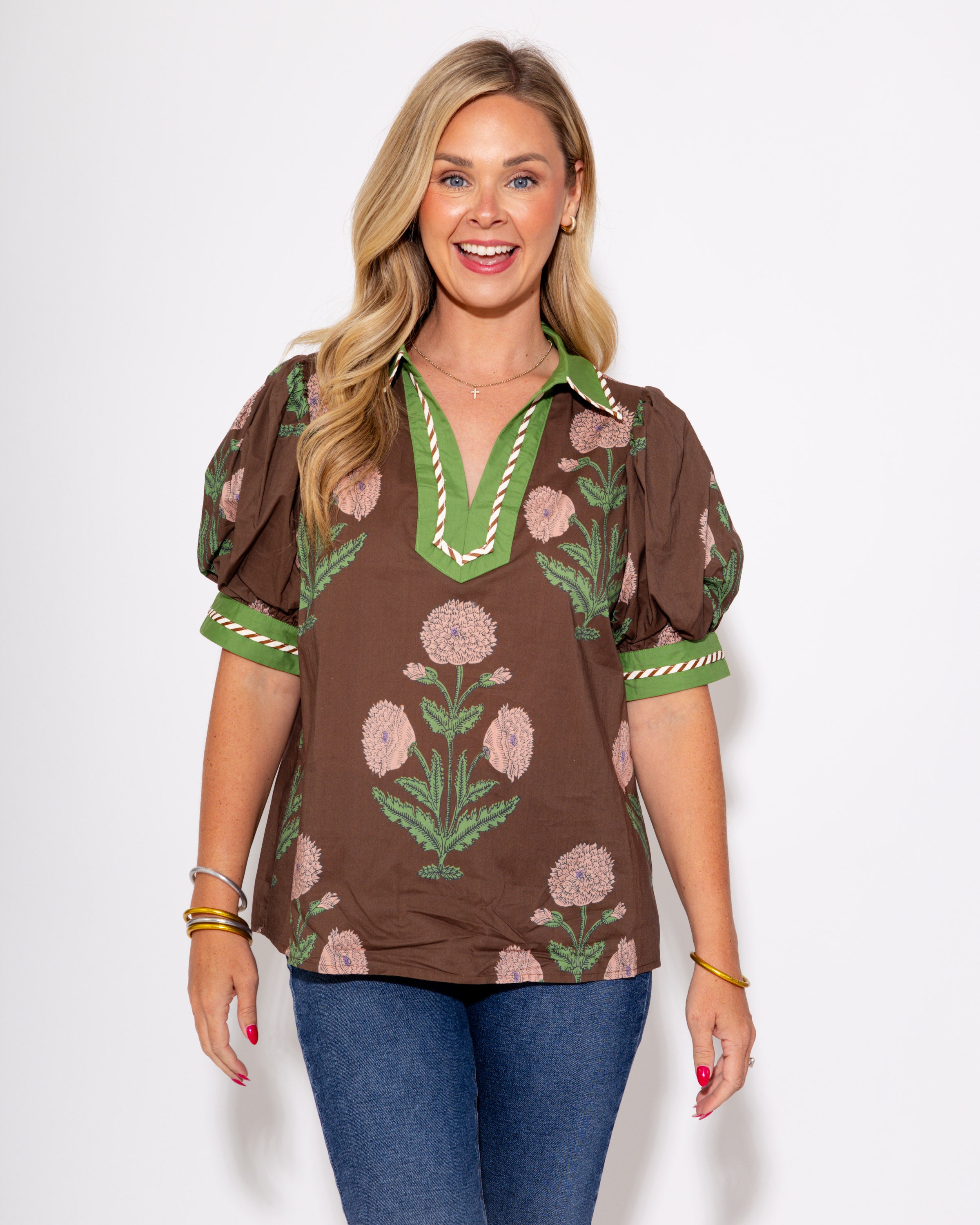 Contrast Bloom Top in Brown