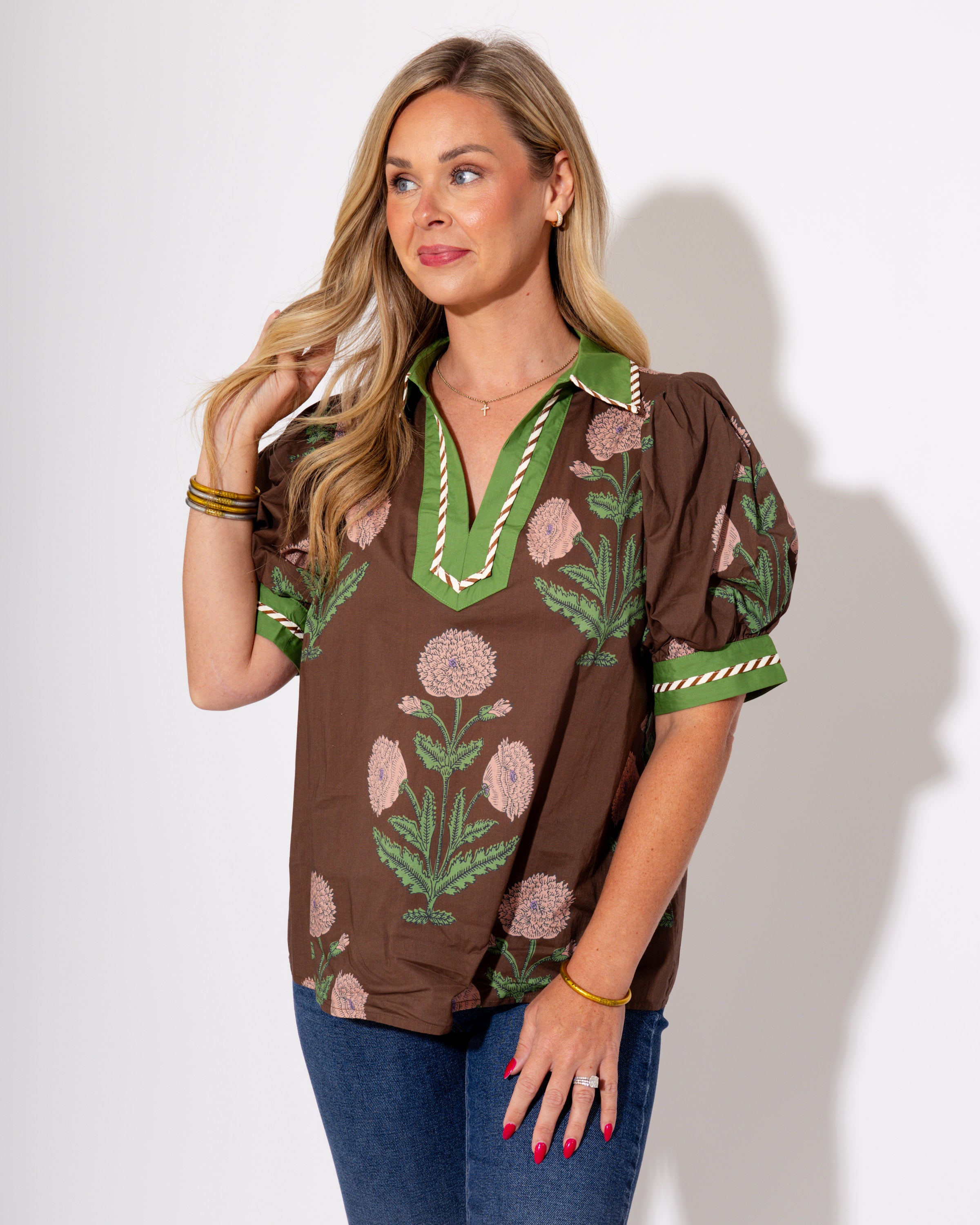 Contrast Bloom Top in Brown
