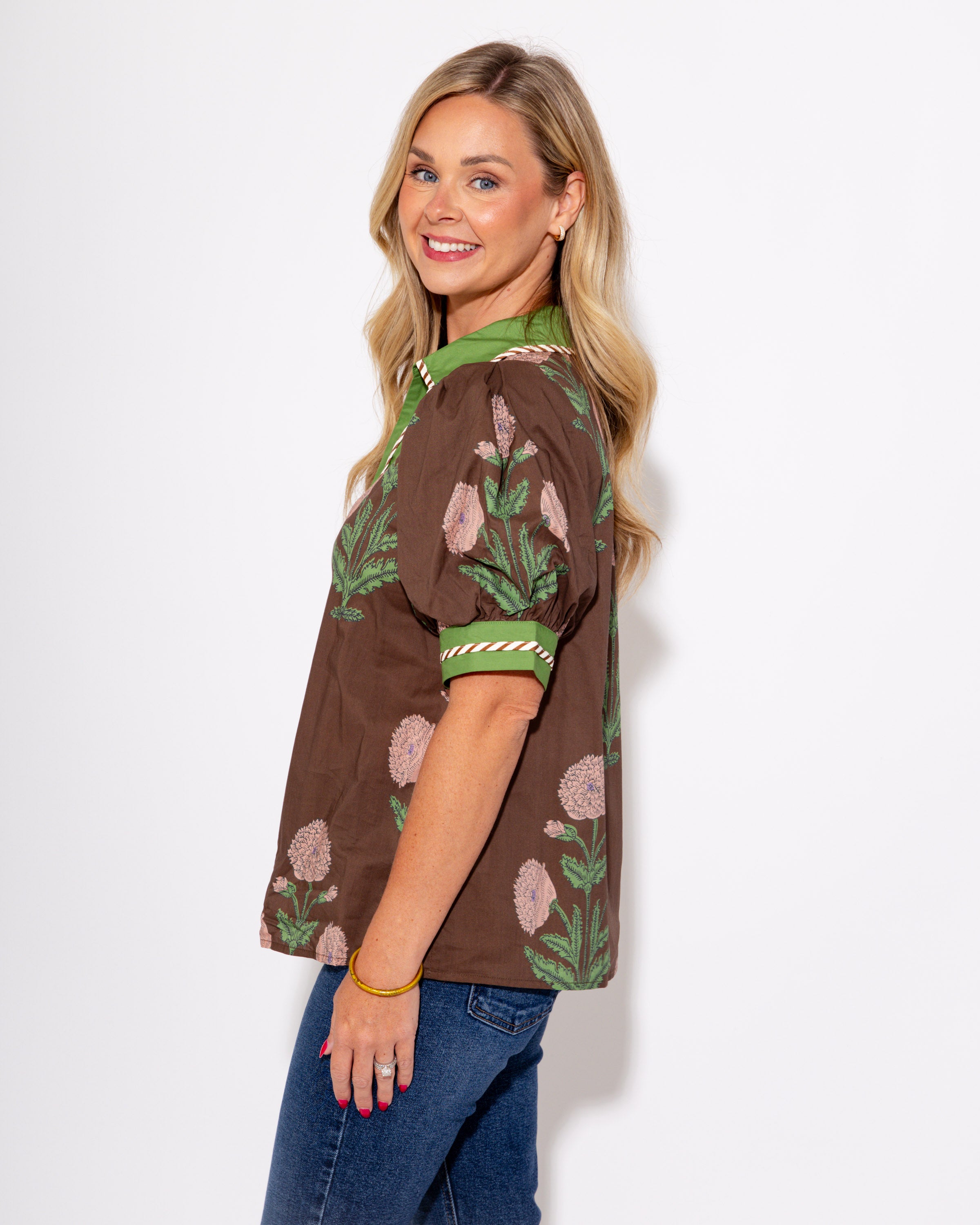 Contrast Bloom Top in Brown