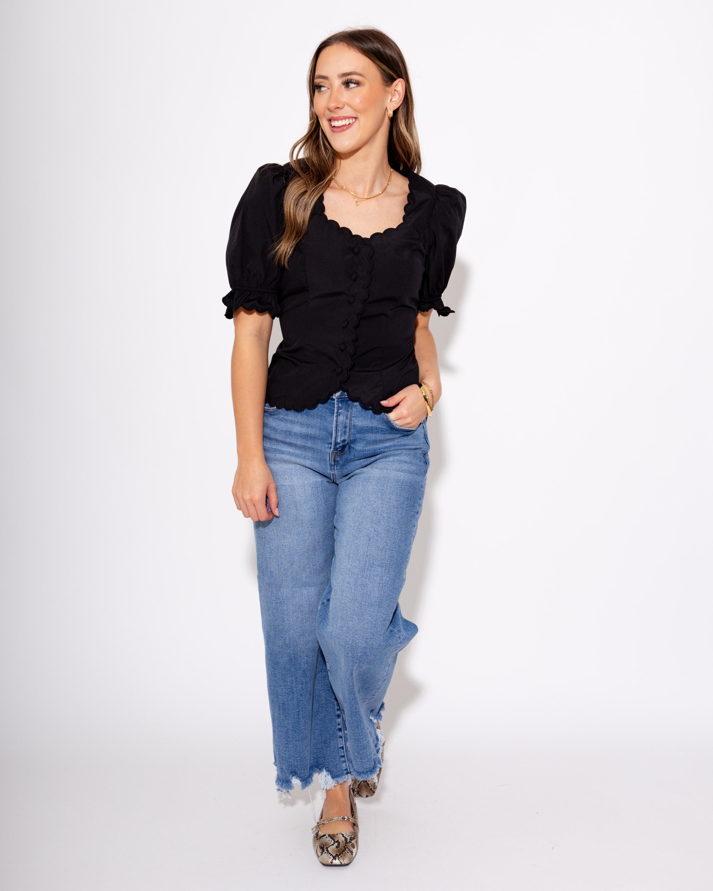 Scalloped and Sweet Button Up Top