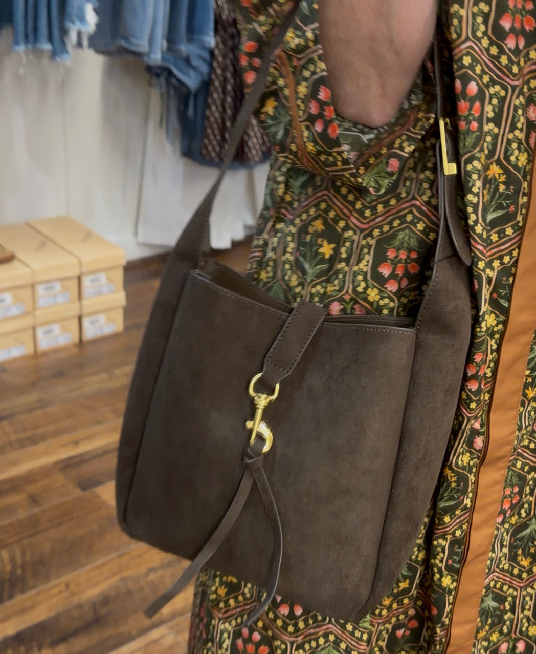 Suede Season Shoulder Bag in Chocolate