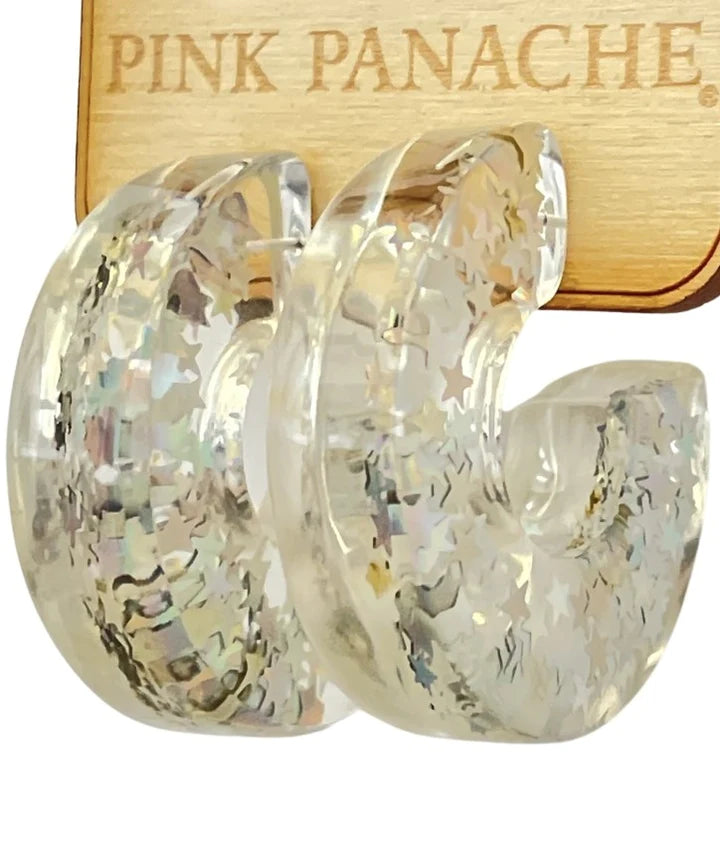 Iridescent Star Confetti Acrylic Hoop Earring