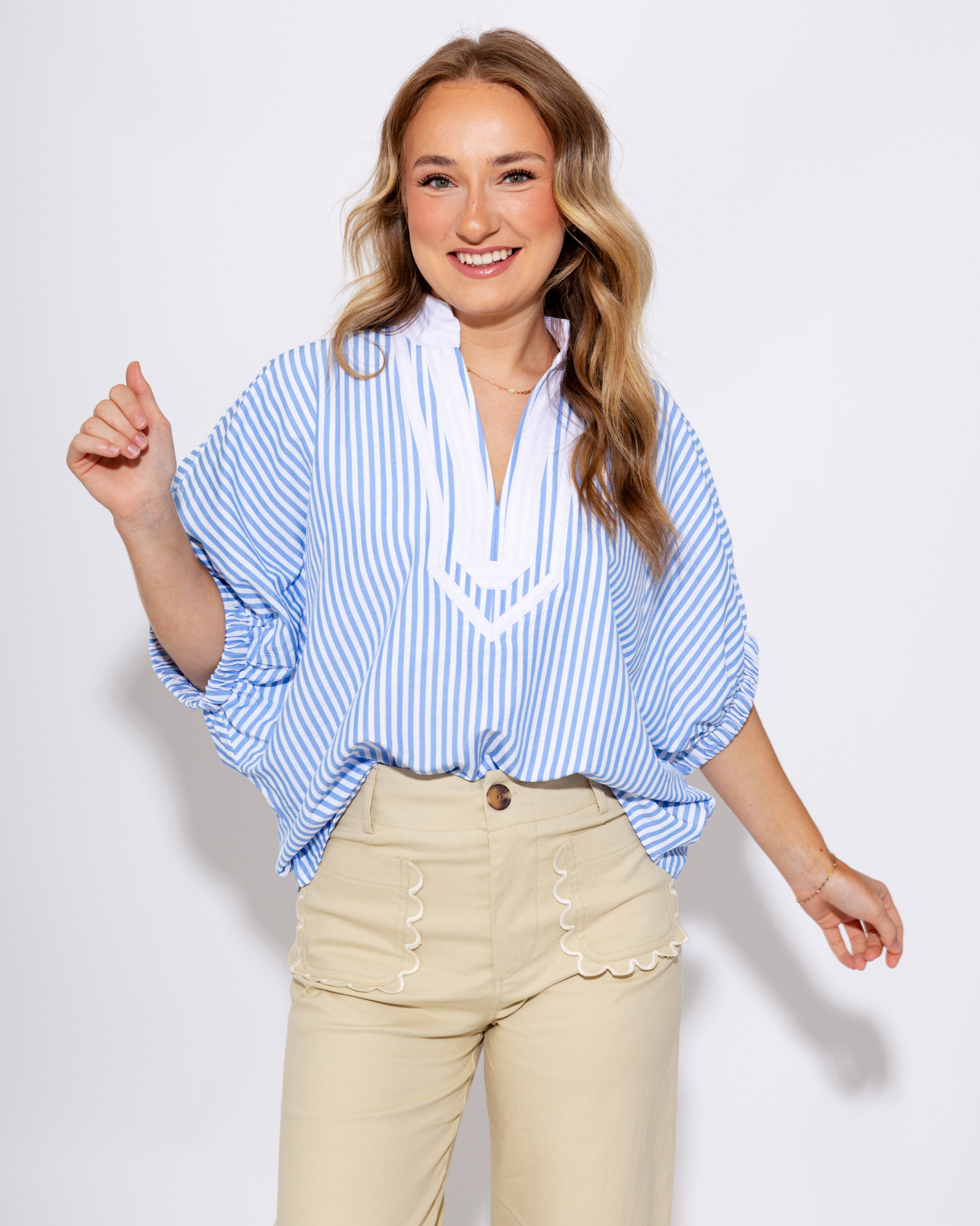 The Easy Contrast Stripe Top in Blue