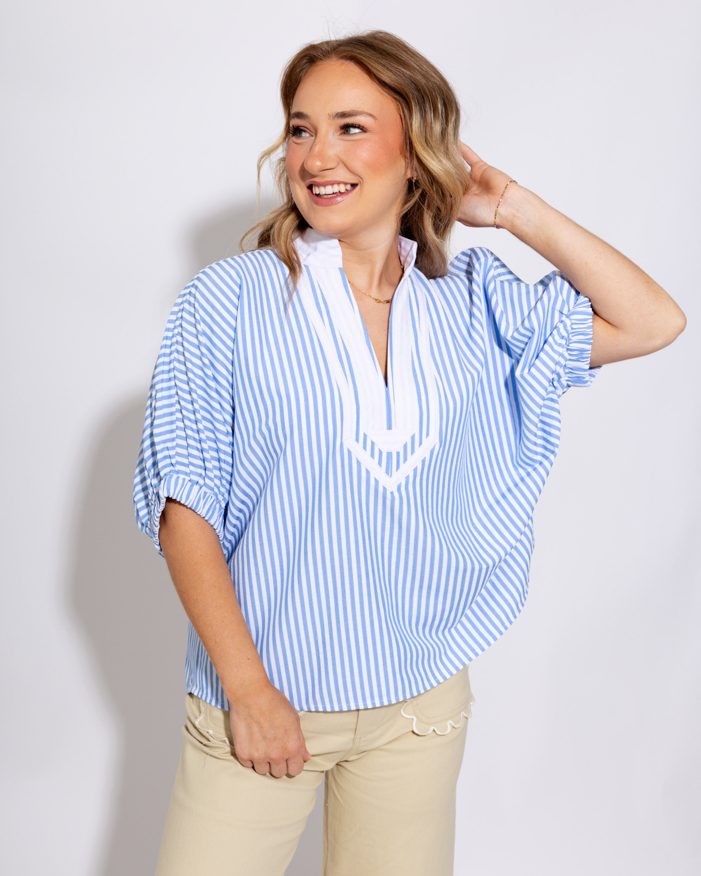 The Easy Contrast Stripe Top in Blue