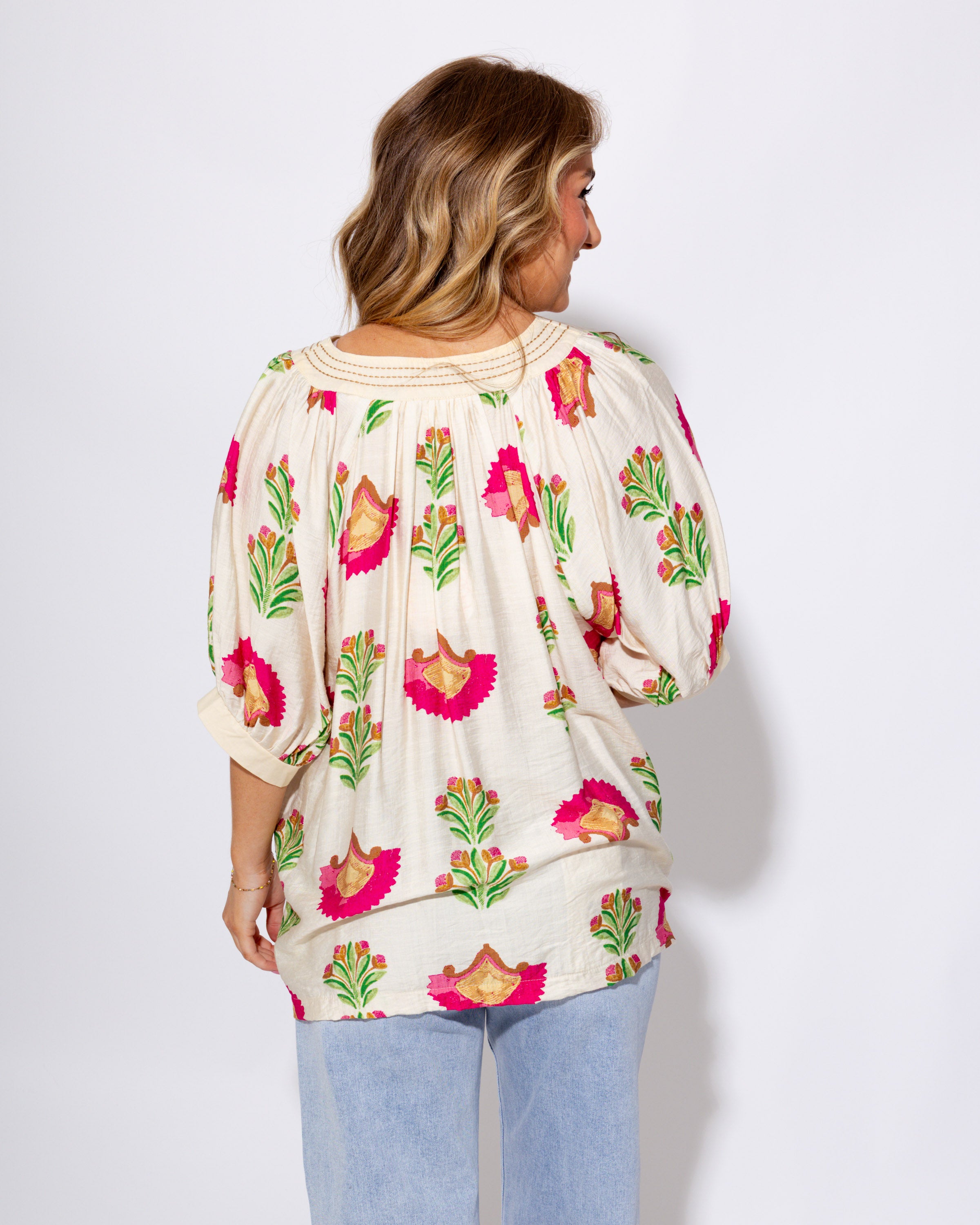 Pink Floral V-Neck Short Sleeve Top - Umgee - Gaudie & Co. Texas Boutique