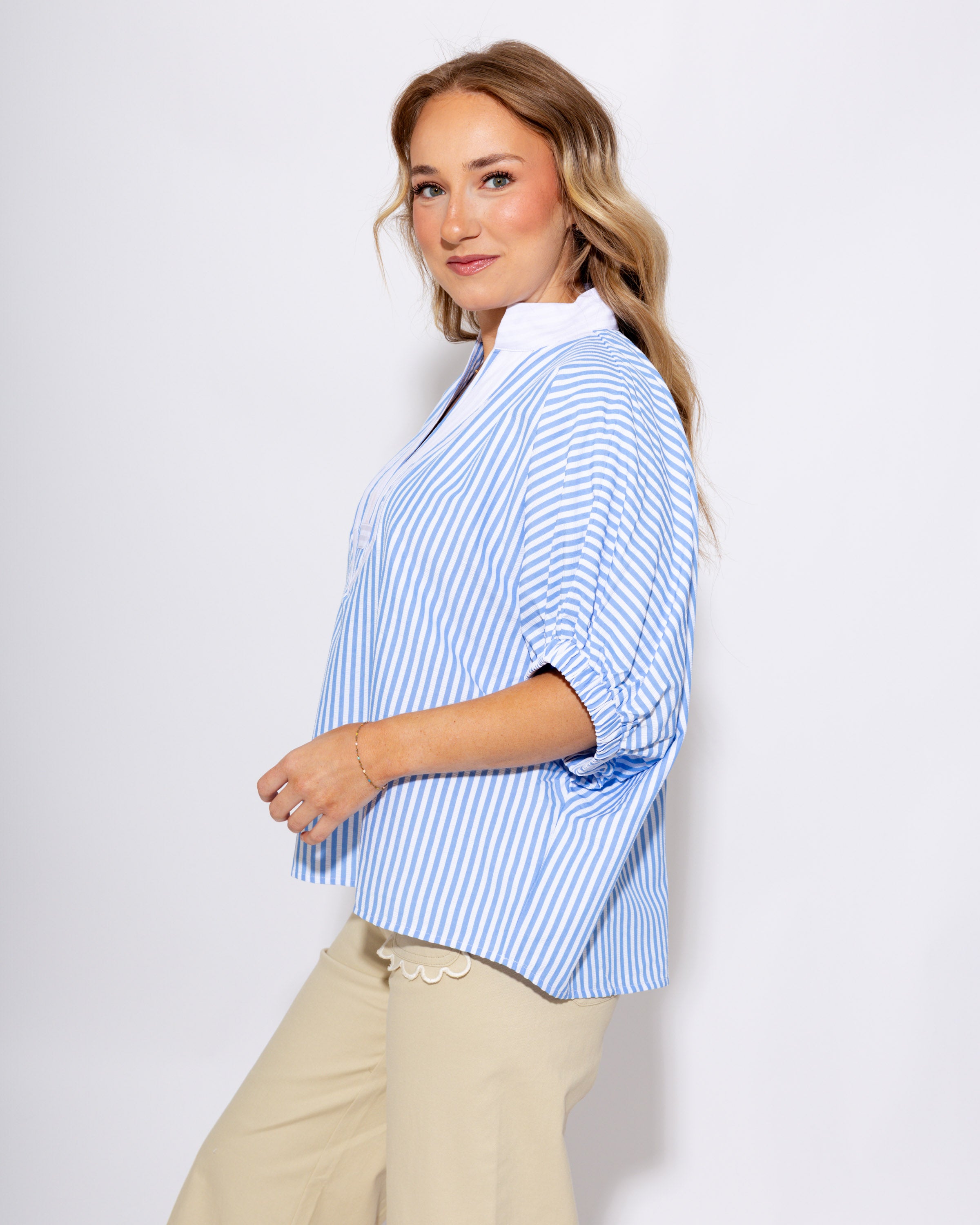 The Easy Contrast Stripe Top in Blue
