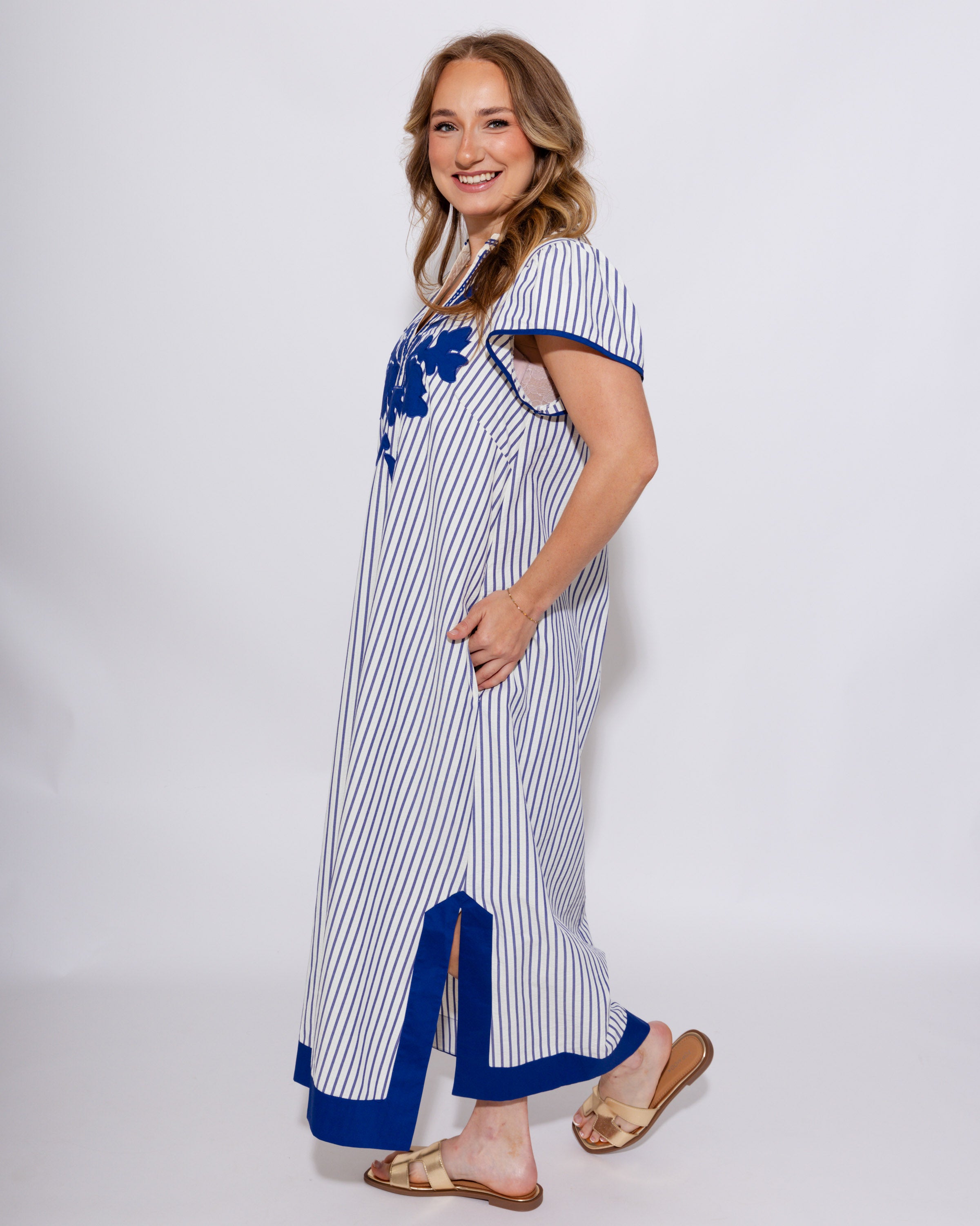 Lace Trim Striped Midi Dress
