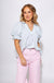 Sage Pinstripe Lace Trim Blouse - Umgee - Gaudie & Co. Beaumont TX Boutique
