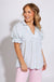 Sage Pinstripe Lace Trim Blouse - Umgee - Gaudie & Co. Beaumont TX Boutique