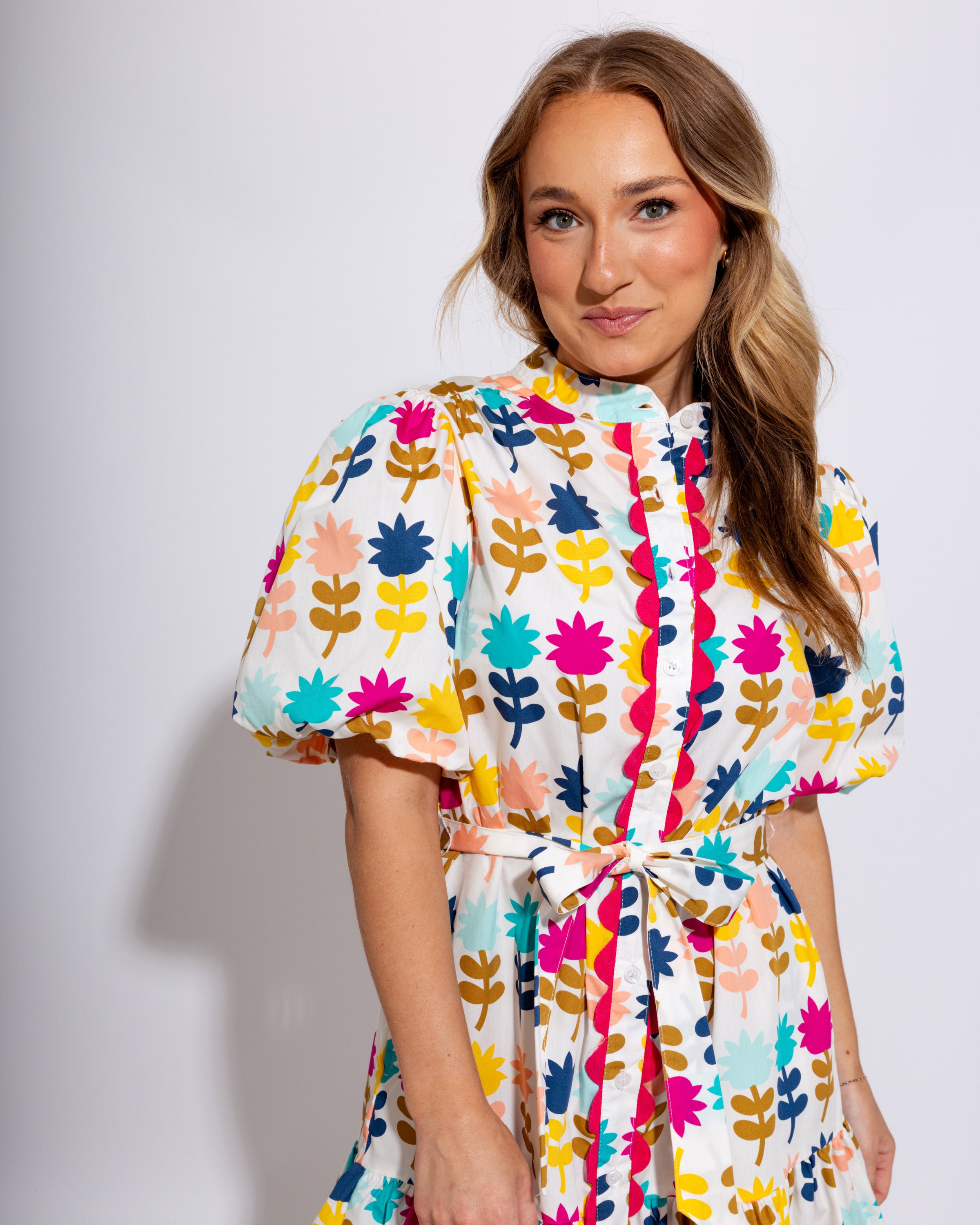 Ivy Jane Tulips in a Row floral dress, luxury women's boutique midi dress at Gaudie & Co