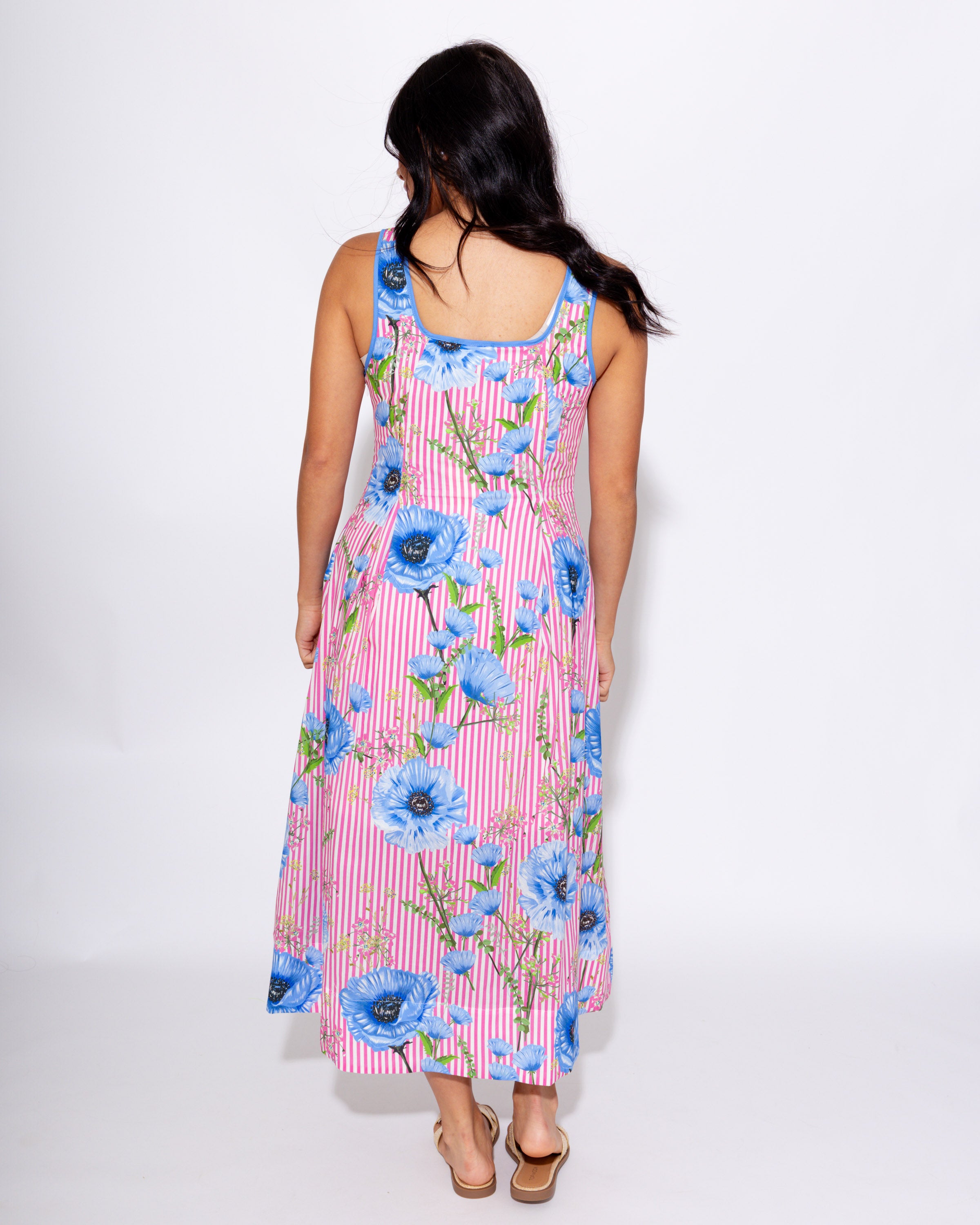 Floral Stripe Sleeveless Midi