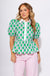Pink Green Printed Puff Sleeve Peplum Top - Entro - Gaudie & Co. Texas Boutique