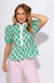 Pink Green Printed Puff Sleeve Peplum Top - Entro - Gaudie & Co. Texas Boutique