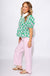 Pink Green Printed Puff Sleeve Peplum Top - Entro - Gaudie & Co. Texas Boutique