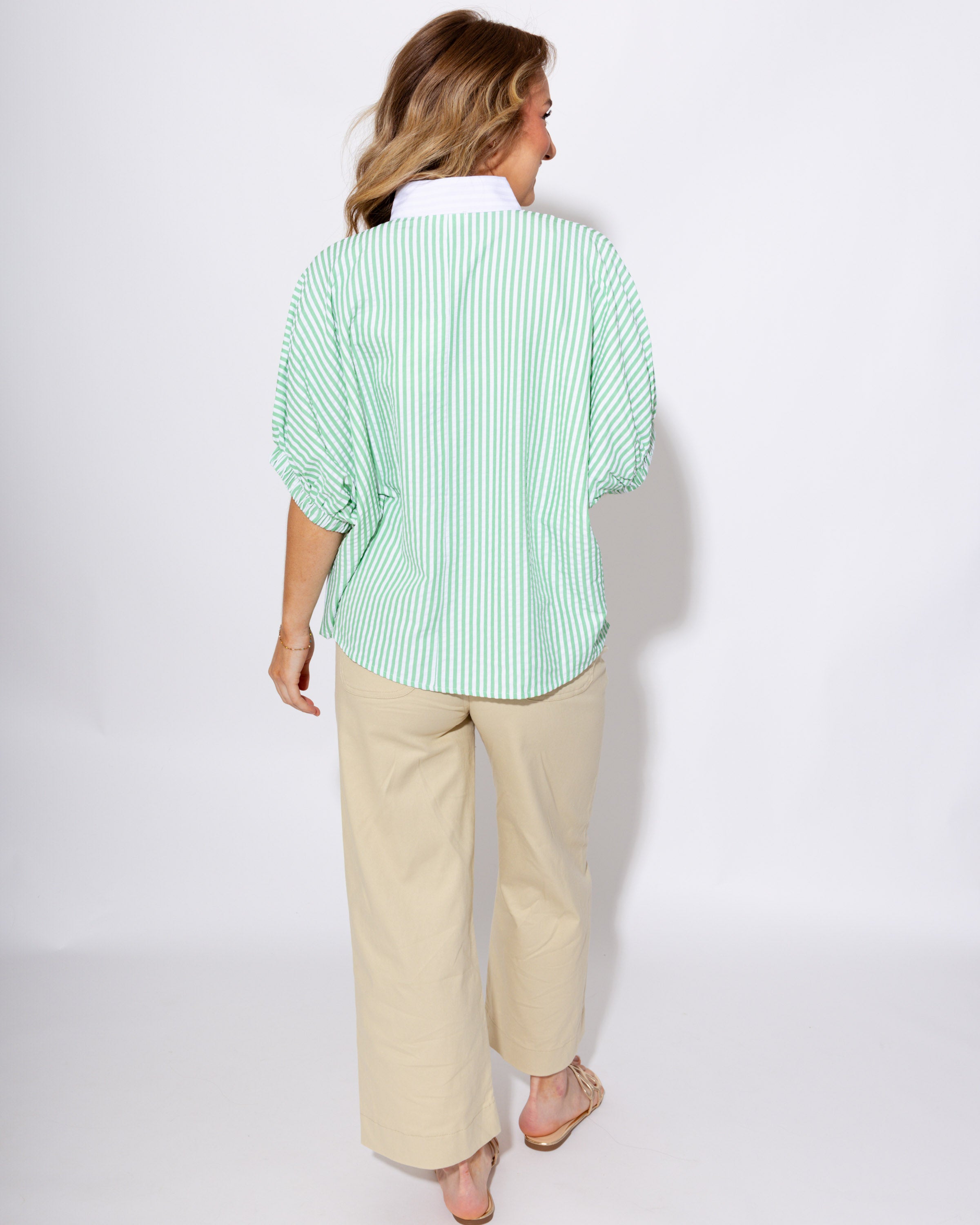 The Easy Contrast Stripe Top in Green