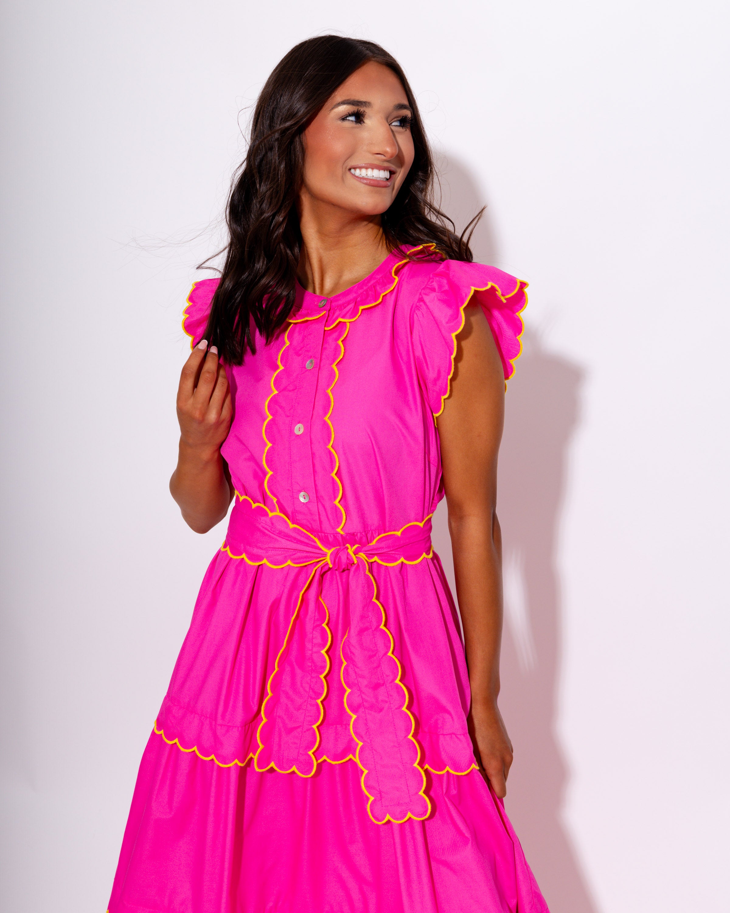 Scallop Trim Tiered Midi Dress