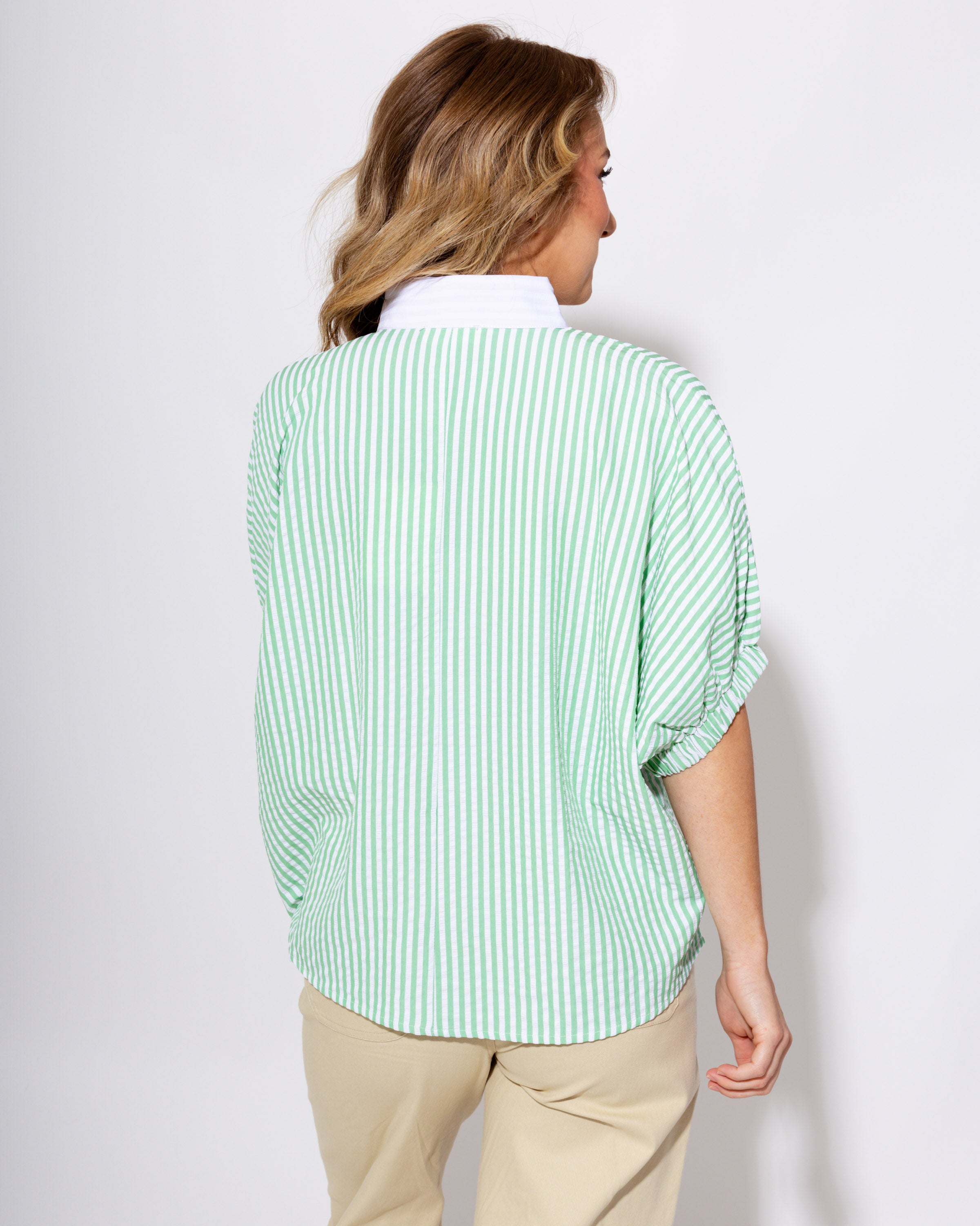 The Easy Contrast Stripe Top in Green