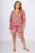 Ivy Jane Ikat V-Neck Top Pink Green - Gaudie & Co. Southeast Texas Boutique