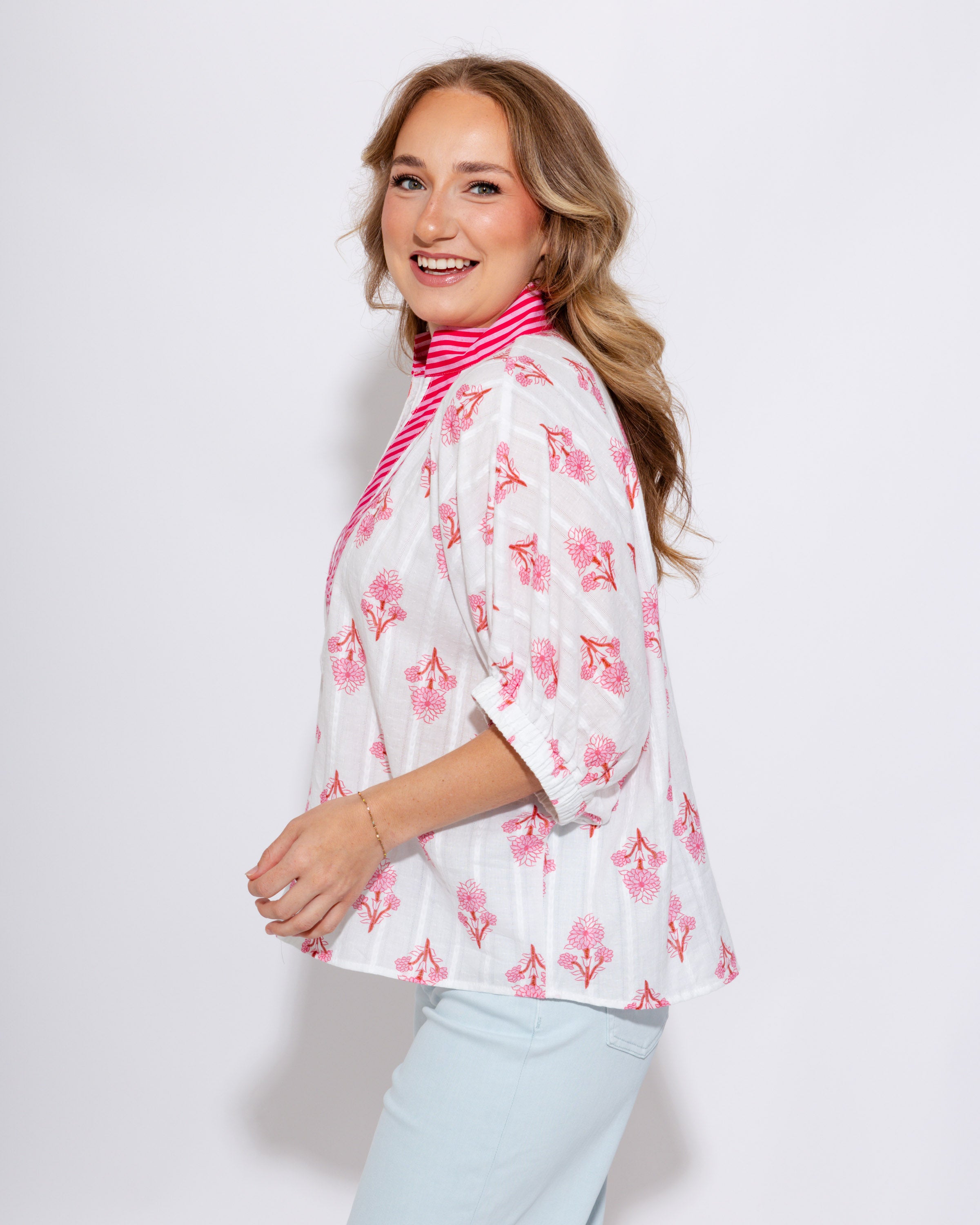 Breezy Botanical Dolman Top in Pink