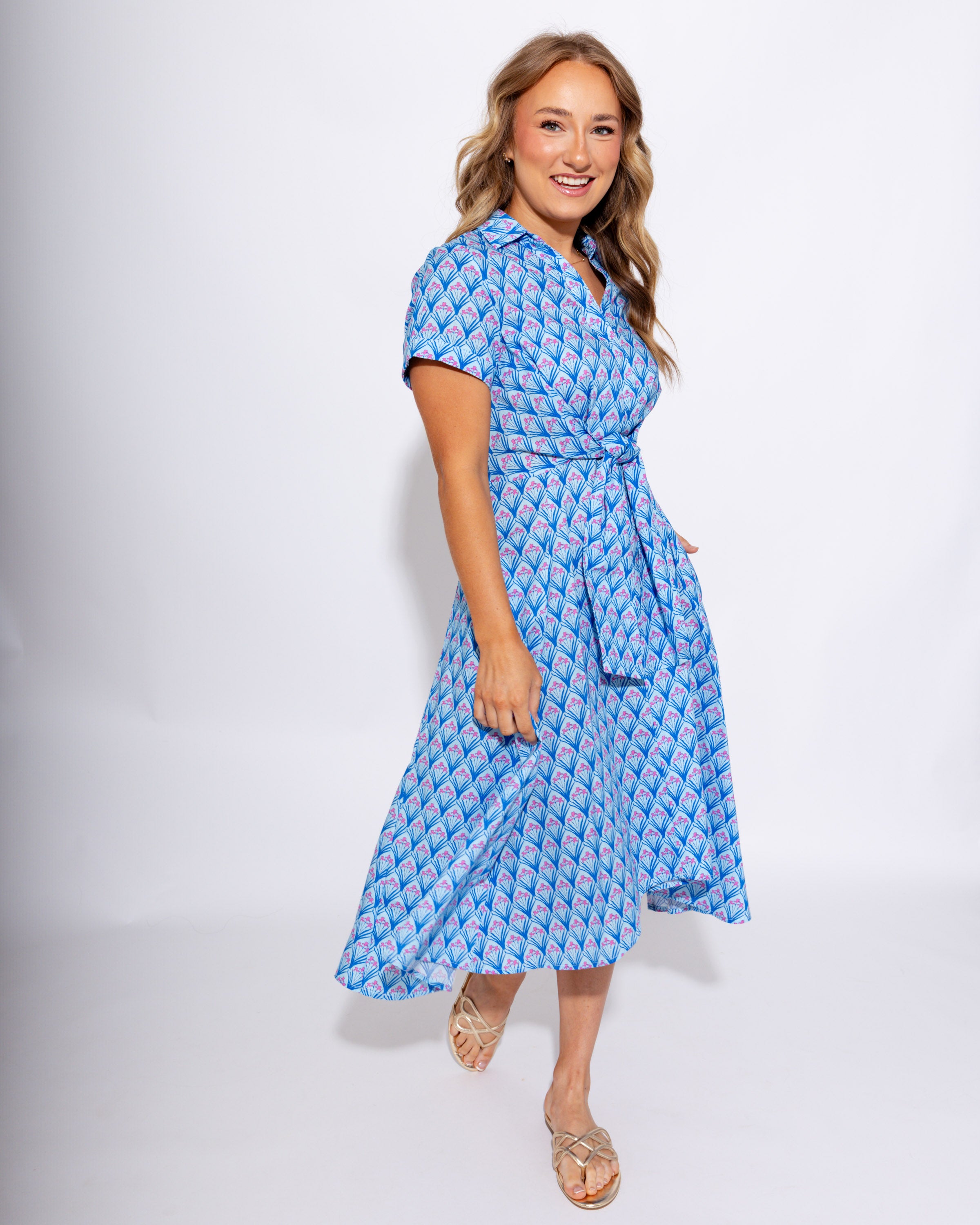 Twist-Tie Floral Shirt Dress