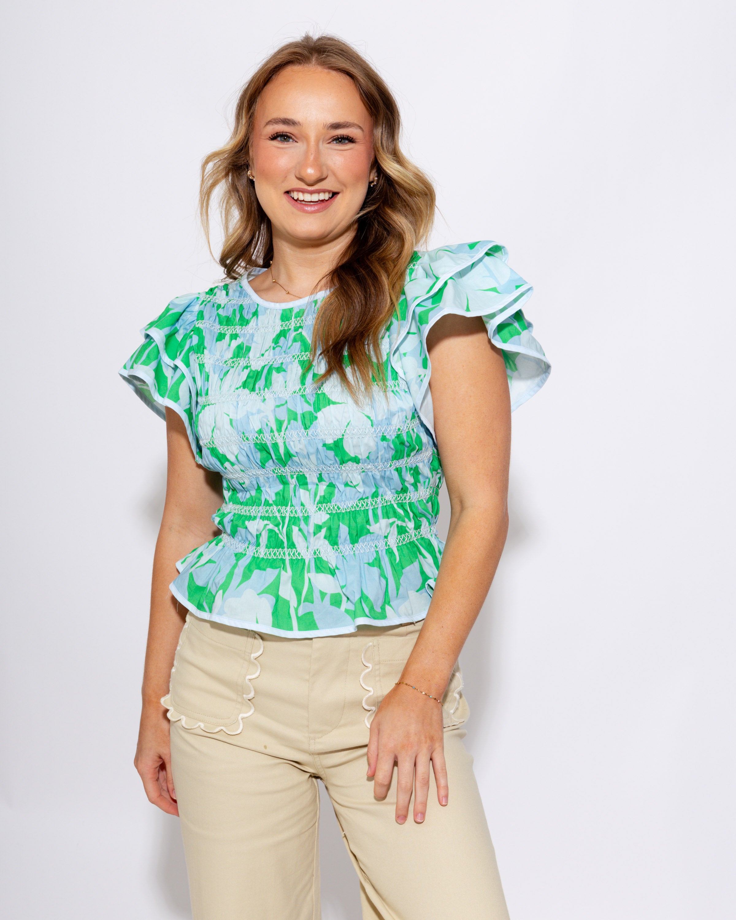 Floral Smocked Flutter Sleeve Top