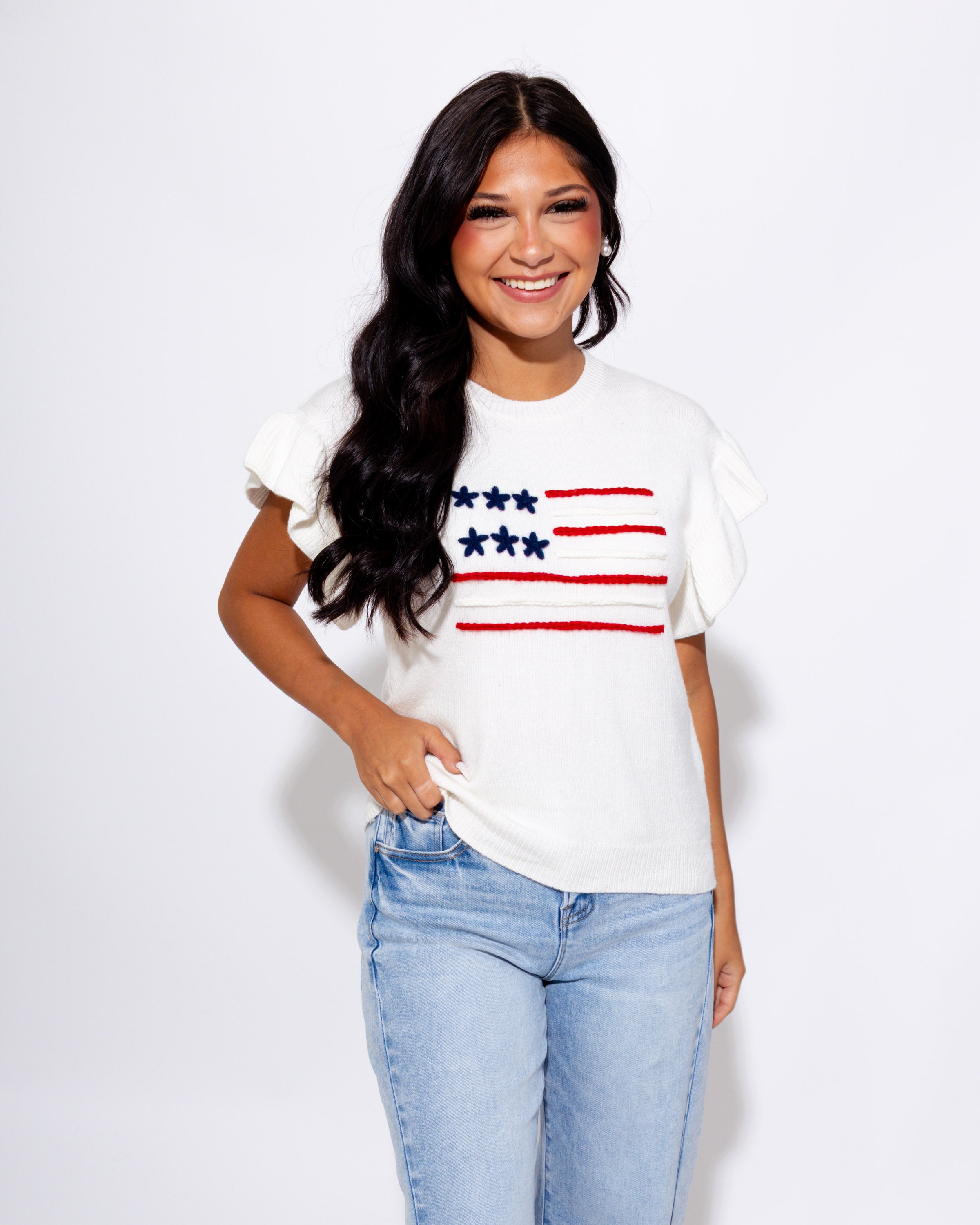 Ruffle Sleeve USA Flag Top