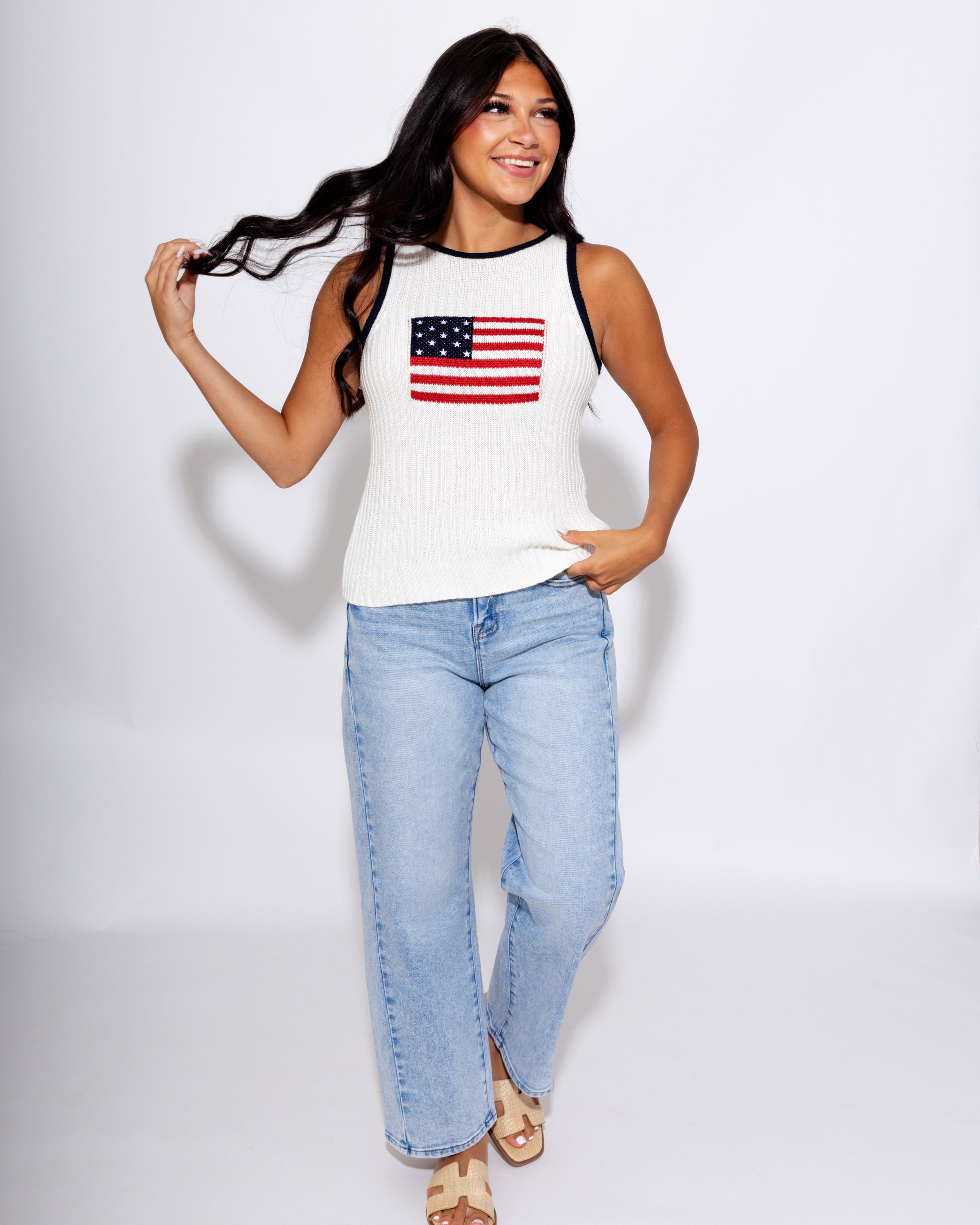 USA Flag Ribbed Sweater Tank Top