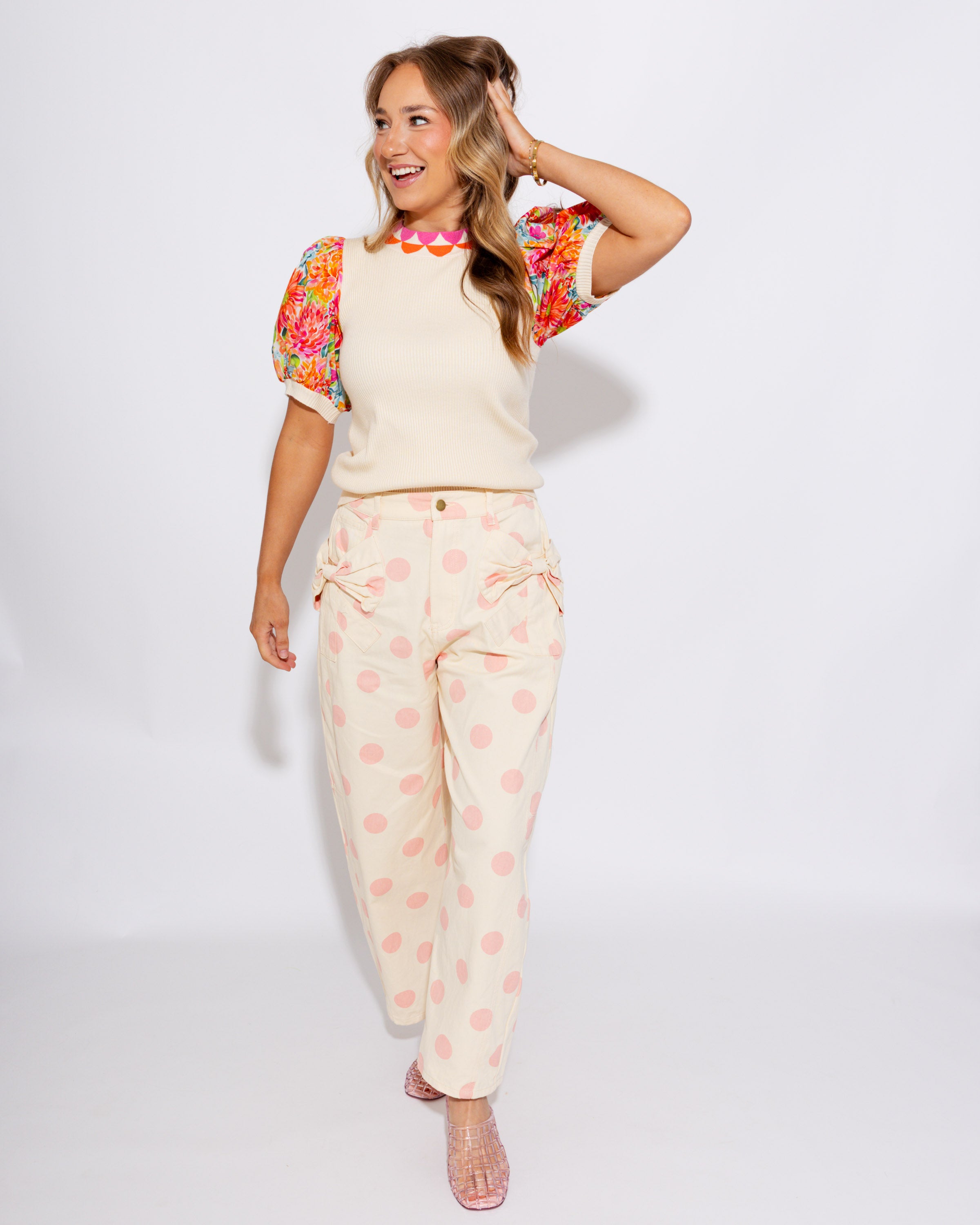 Polka Dot Barrel Jeans in Pink
