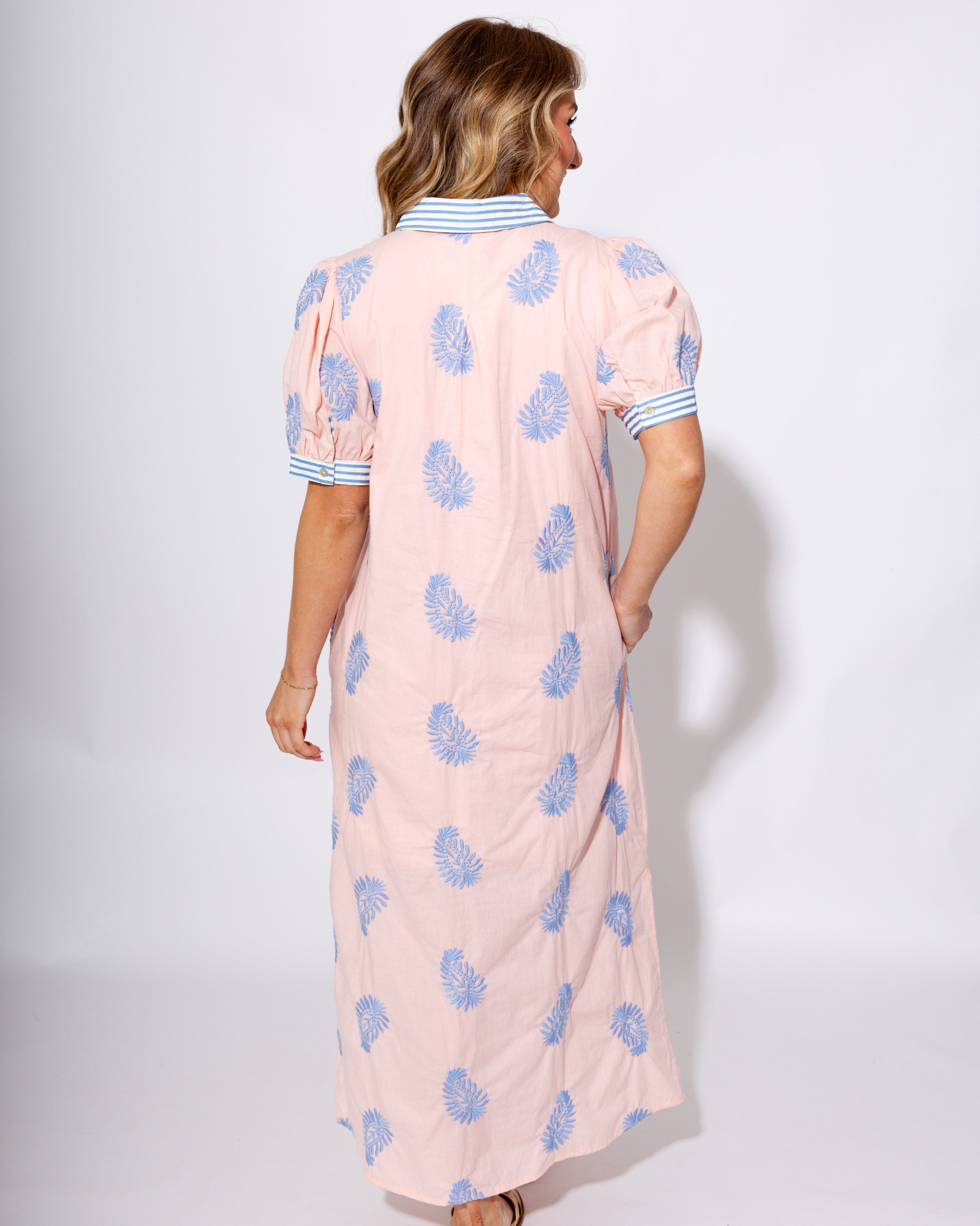 Blush Embroidered Puff Sleeve Midi Dress - Entro - Gaudie & Co. Texas Boutique