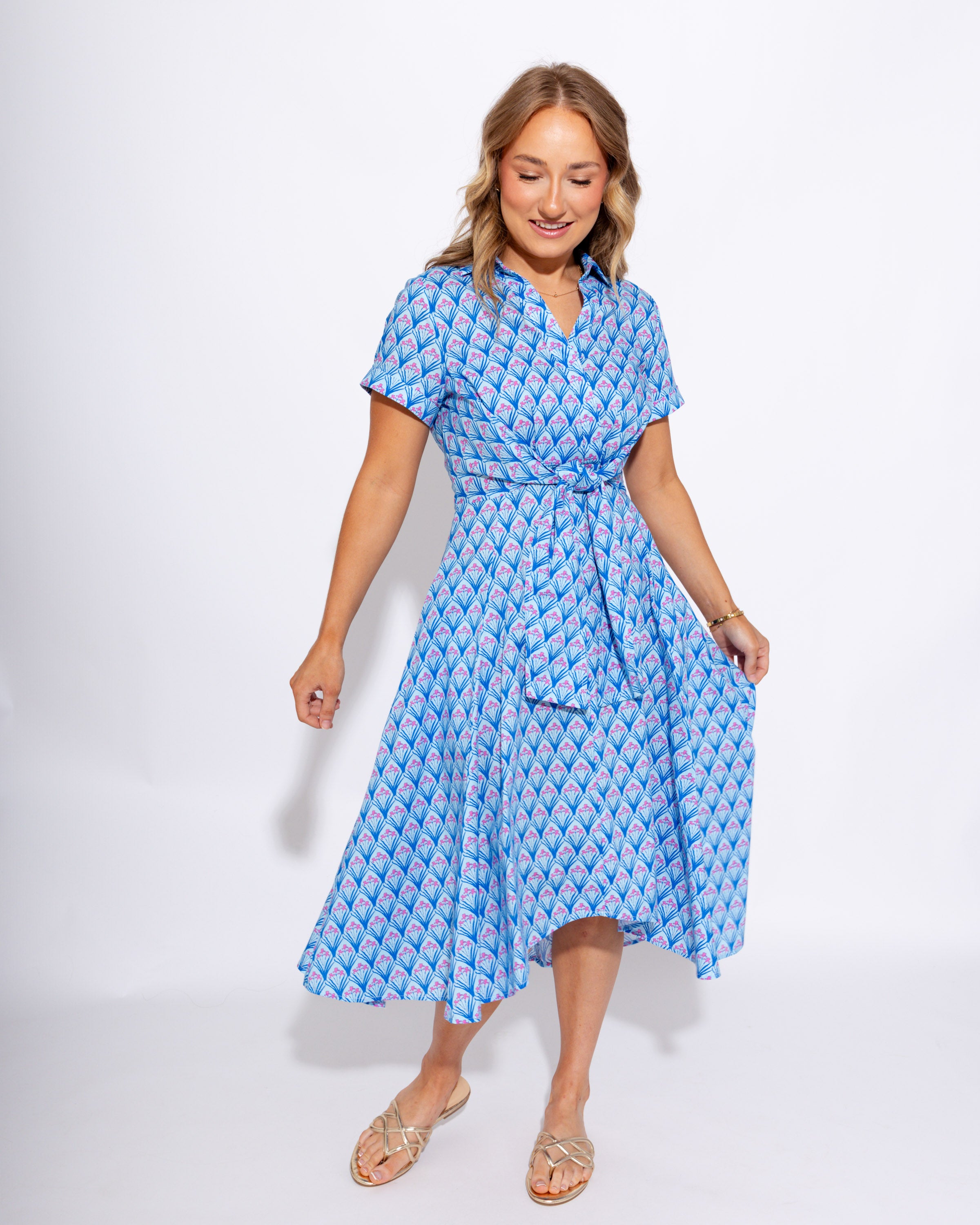 Twist-Tie Floral Shirt Dress