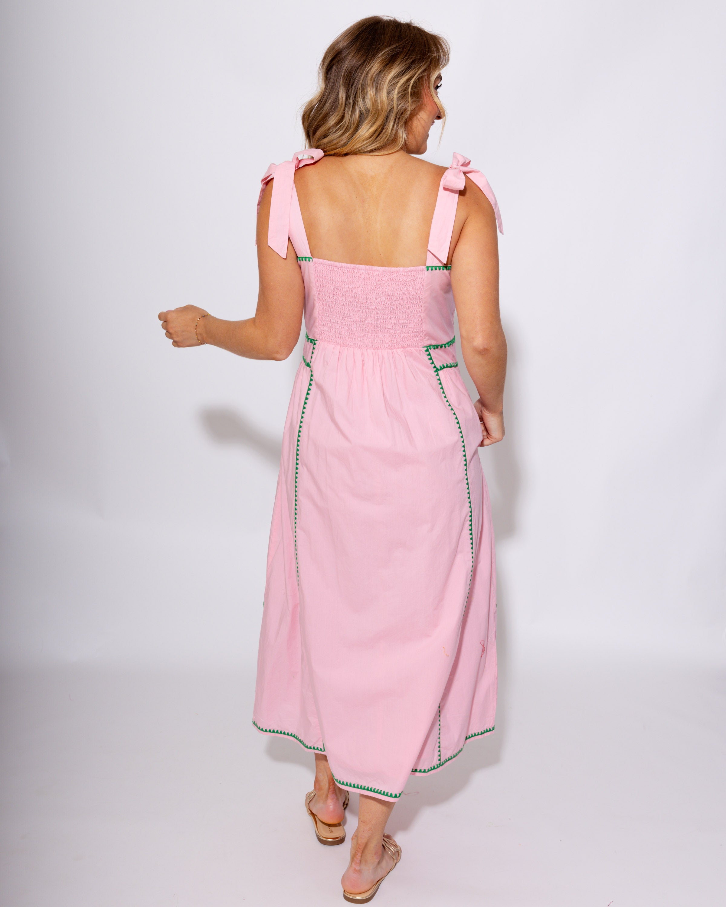 Embroidered Tie Strap Flowing Midi Dress - THML - Gaudie & Co. Texas Boutique