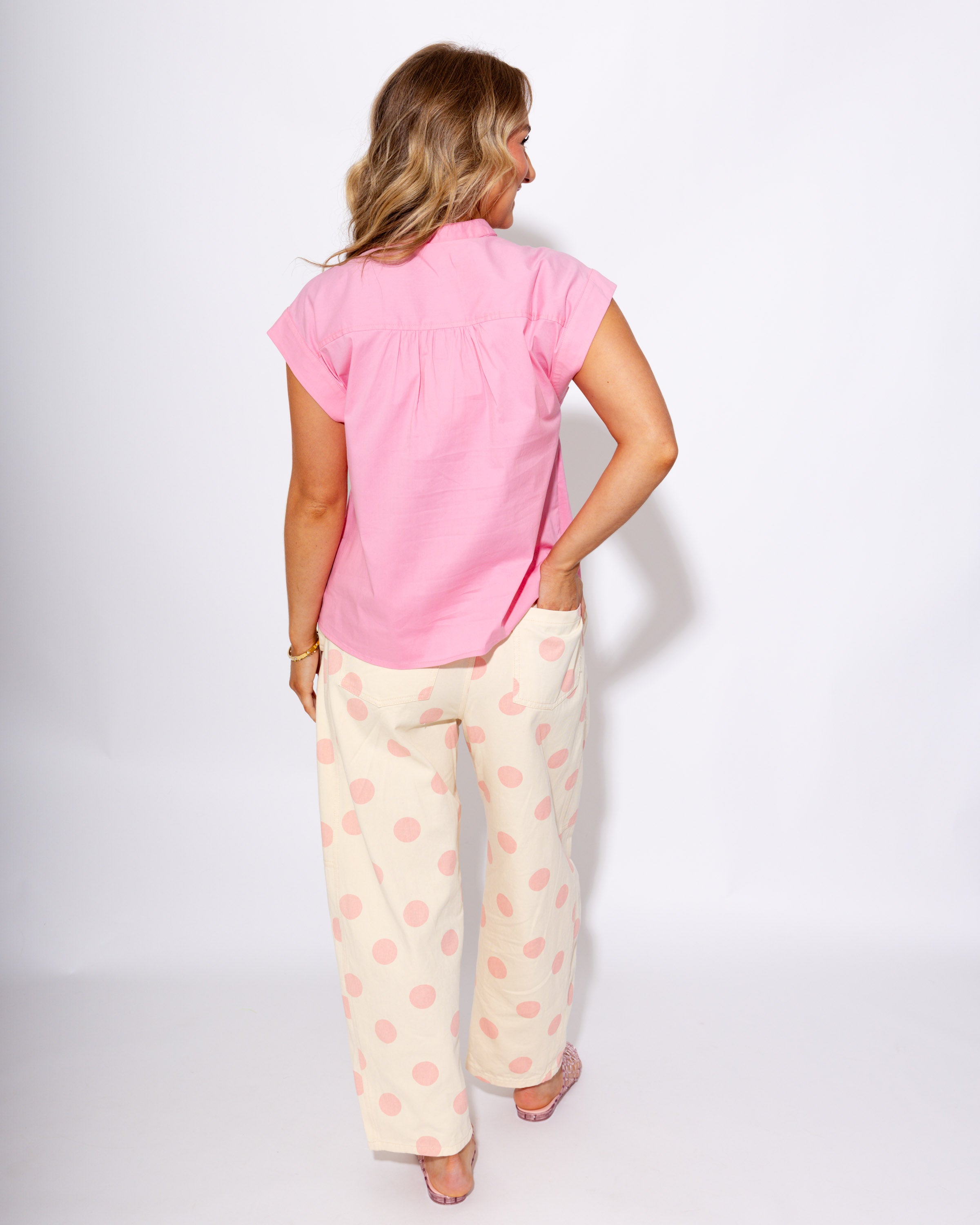 Pink Ruffled Button Up Top