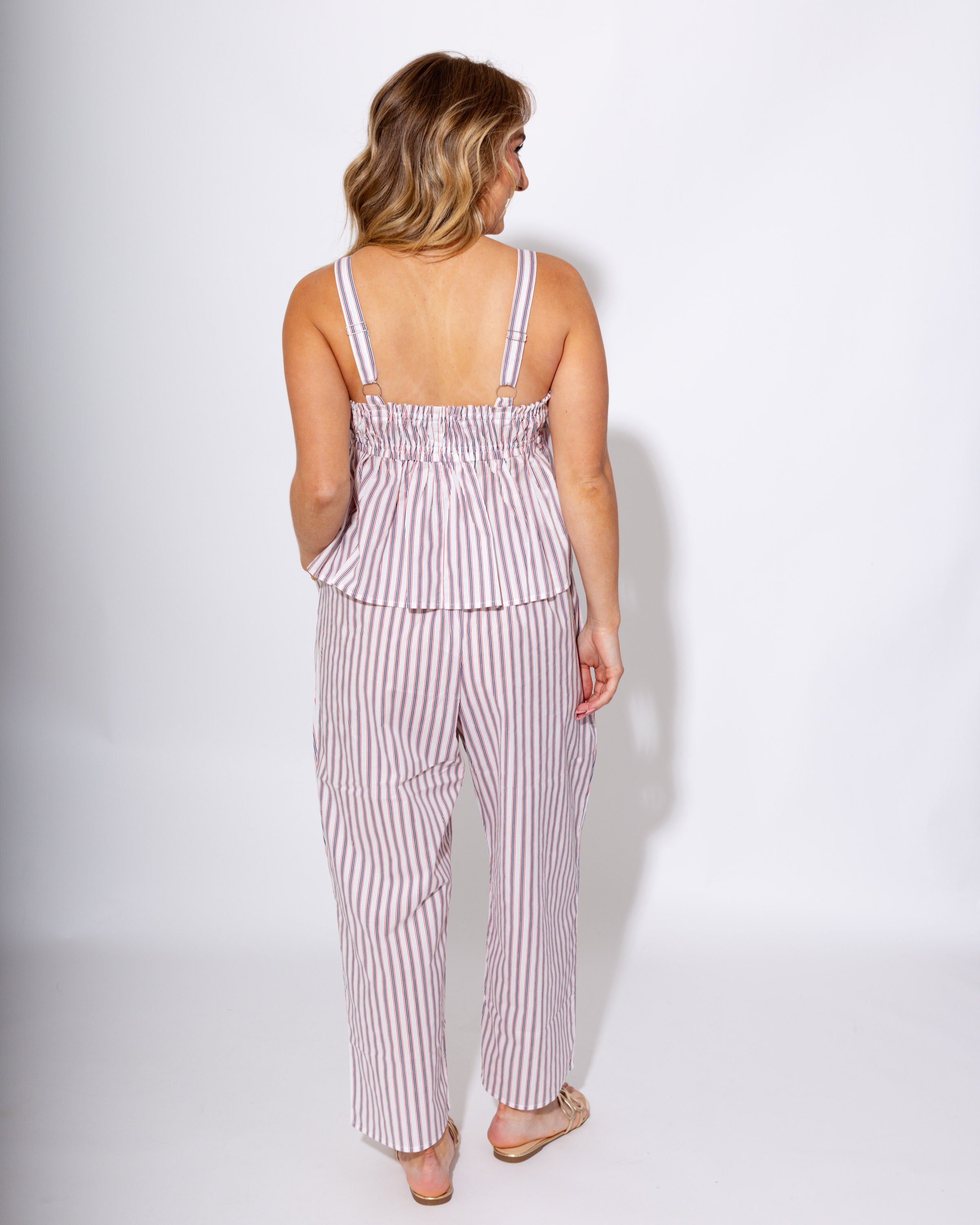Navy White Stripe Tie Front Tank Pant Set - Bucketlist - Gaudie & Co. Texas Boutique
