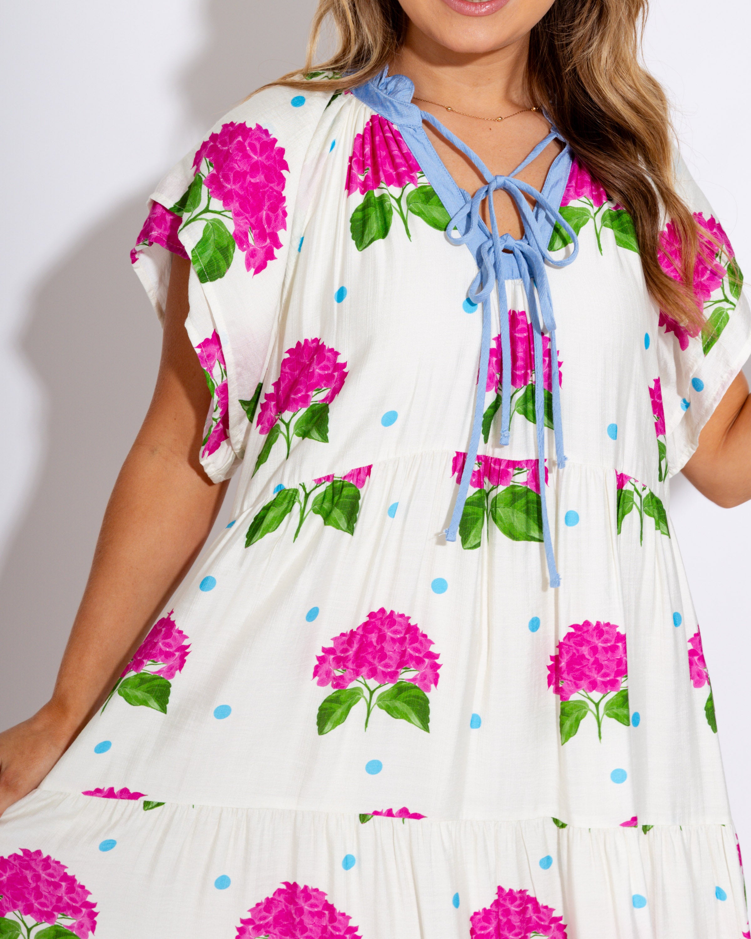 Hydrangea Print Tiered Midi Dress